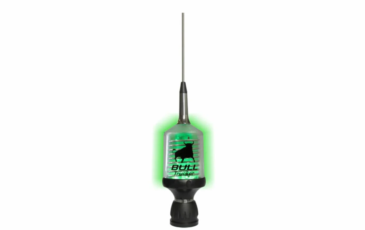 Sirio Antenne Bull Trucker 5000 LED, Antenna Cb Veicolare, Frequenza 27-30Mhz, Potenza Massima 5000 Watts (Icas), Stilo Inox, Altezza 1.665 m, Cavo 4 m in Dotazione, Inox/Verde/Nero