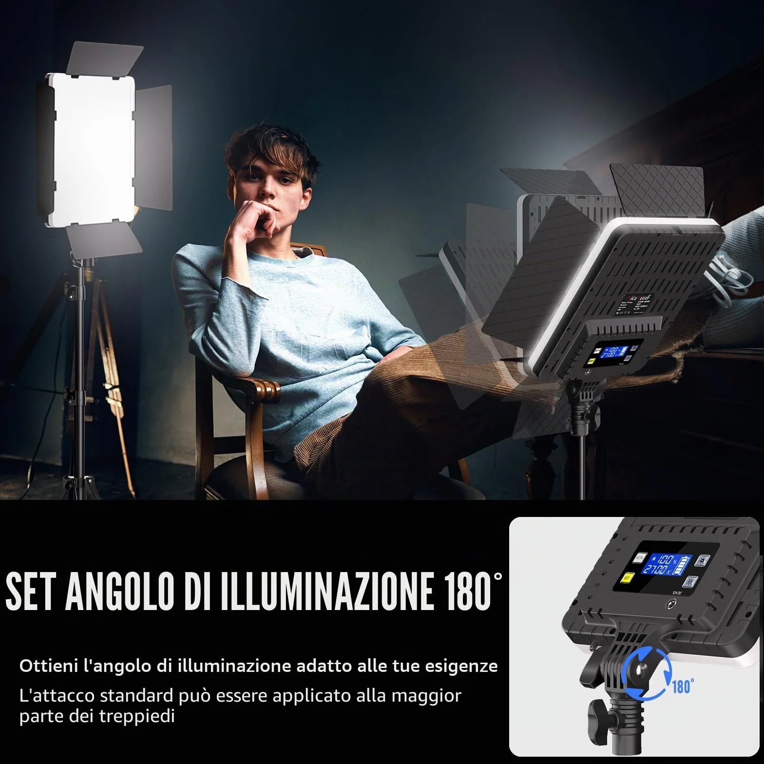 Niceveedi Illuminazione Fotografica, 2 Luci Da Studio Bicolore 2700-6500K 36W Kit Luce Video Led Dimmerabile Per Streaming Video/Giochi/Ritratti Con Camera, Luci Cri 95+ &Telecomando e 183cm Treppiede