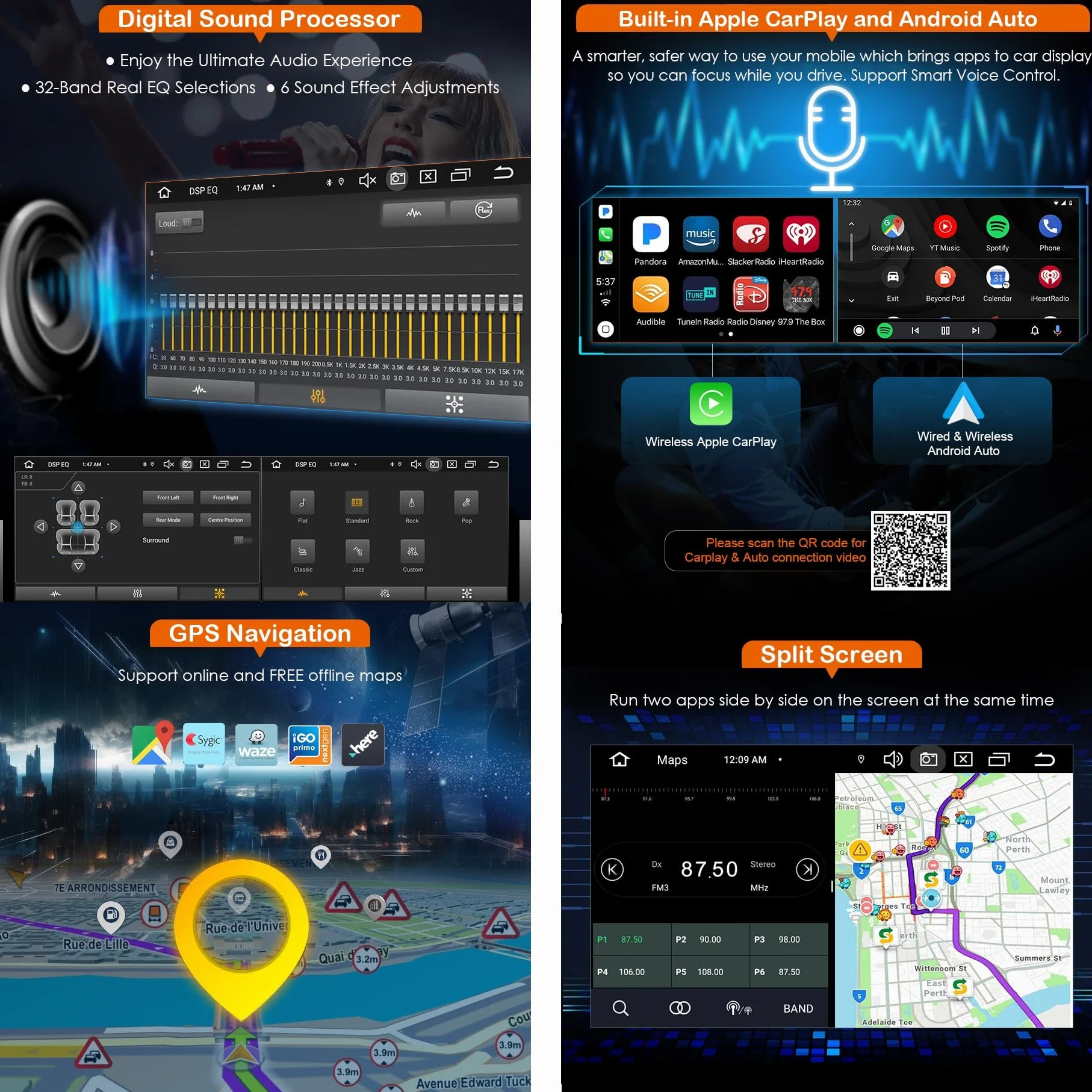 erisin 8-Core 4GB+64GB Android 14 Bluetooth 5.0 Carplay Autoradio per Fiat Bravo Supporto Android Auto GPS DSP WiFi DVD Dab+ FM Radio Navigatore OBD2 RDS