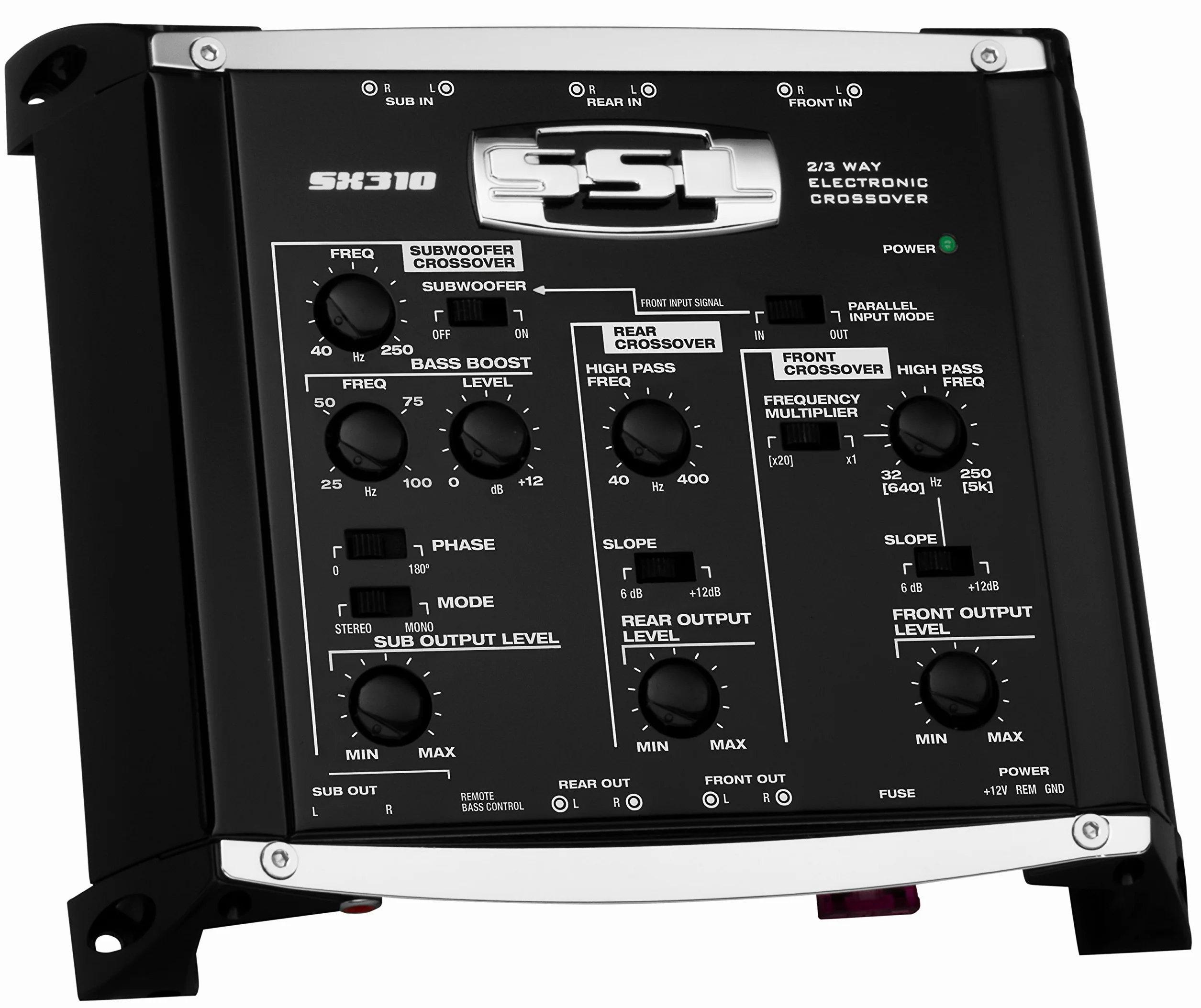 Sound Storm SX310 - Crossover elettronico preamplificatore a 2/3 vie, con controllo remoto del livello subwoofer