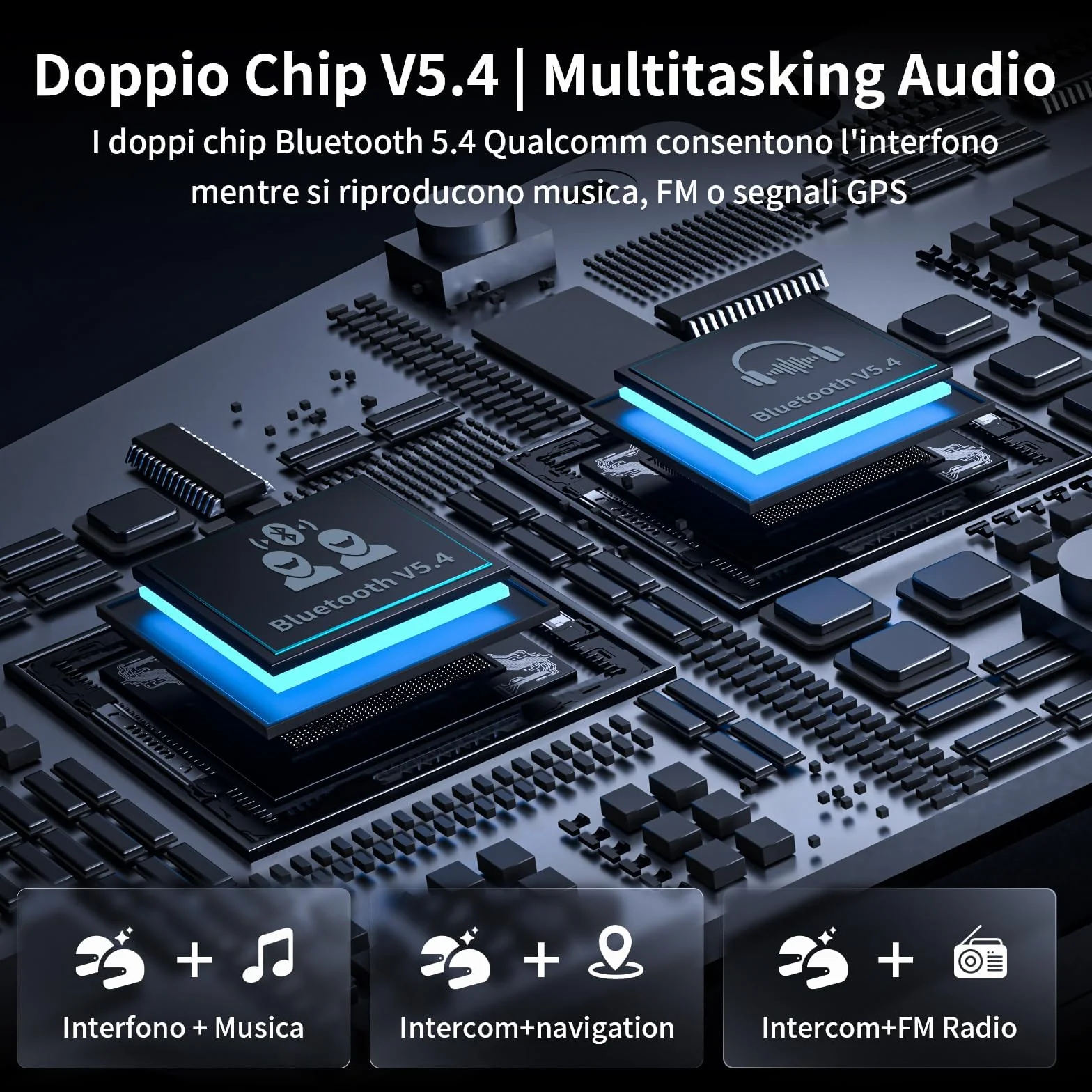 Fodsports FX7 10 - Utenti Mesh Interfono Moto Coppia | Condivisione Musicale, 2000m Interfono per Casco, Doppio Chip V5.4 Auricolari Moto con Multitasking Audio & FM