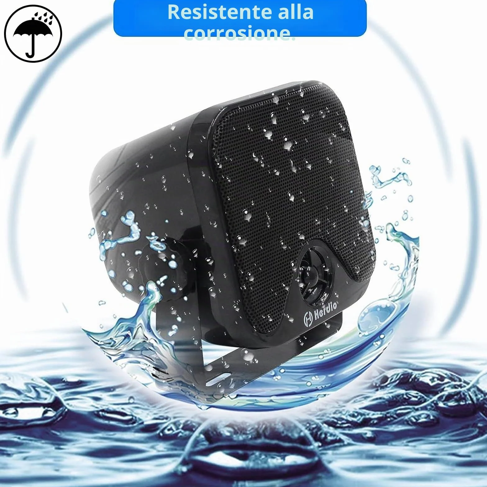 Herdio 100W 10.2cm Impermeabile Bluetooth Speaker Box per Marina Boat ATV UTV Nero