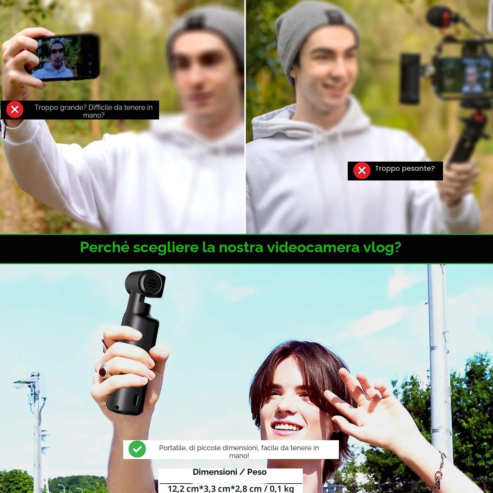 ydi Telecamera da Corpo 4K con Microfono Esterno, Video & Audio Mini Vlog Videocamera Tascabile Rotazione 270° Telecamera per Sport, Bici, Viaggi, Strumento di Polizia, 64 GB Inclusi