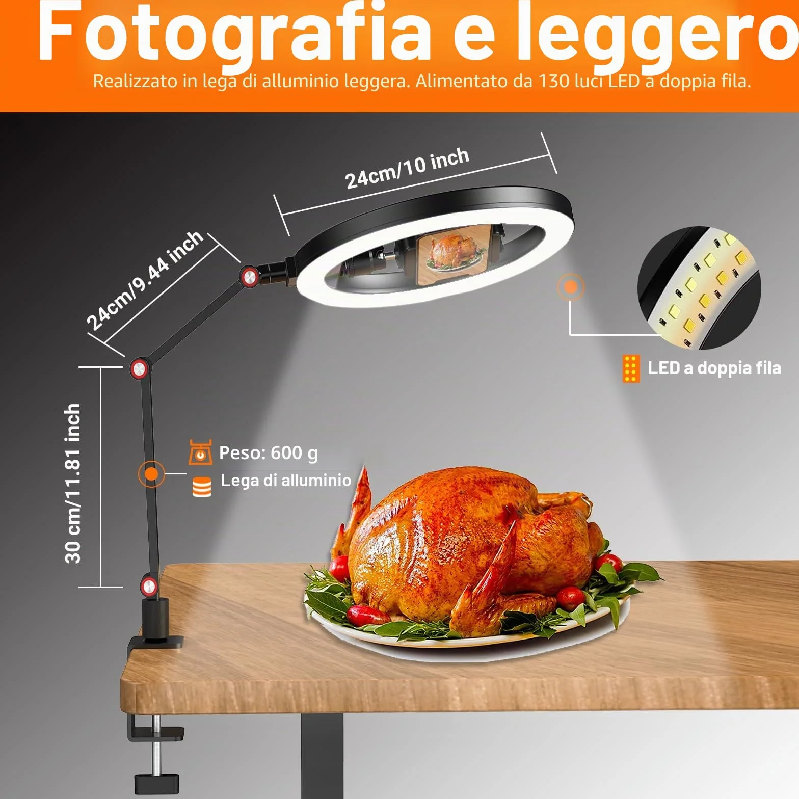 APEXEL 10'' Ring Light con Supporto per Telefono, Ring Light Professionale da Tavolo, Lampada per Videoconferenza con Braccio Regolabile per Telefono TikTok Trucco Fotografia Youtube Video