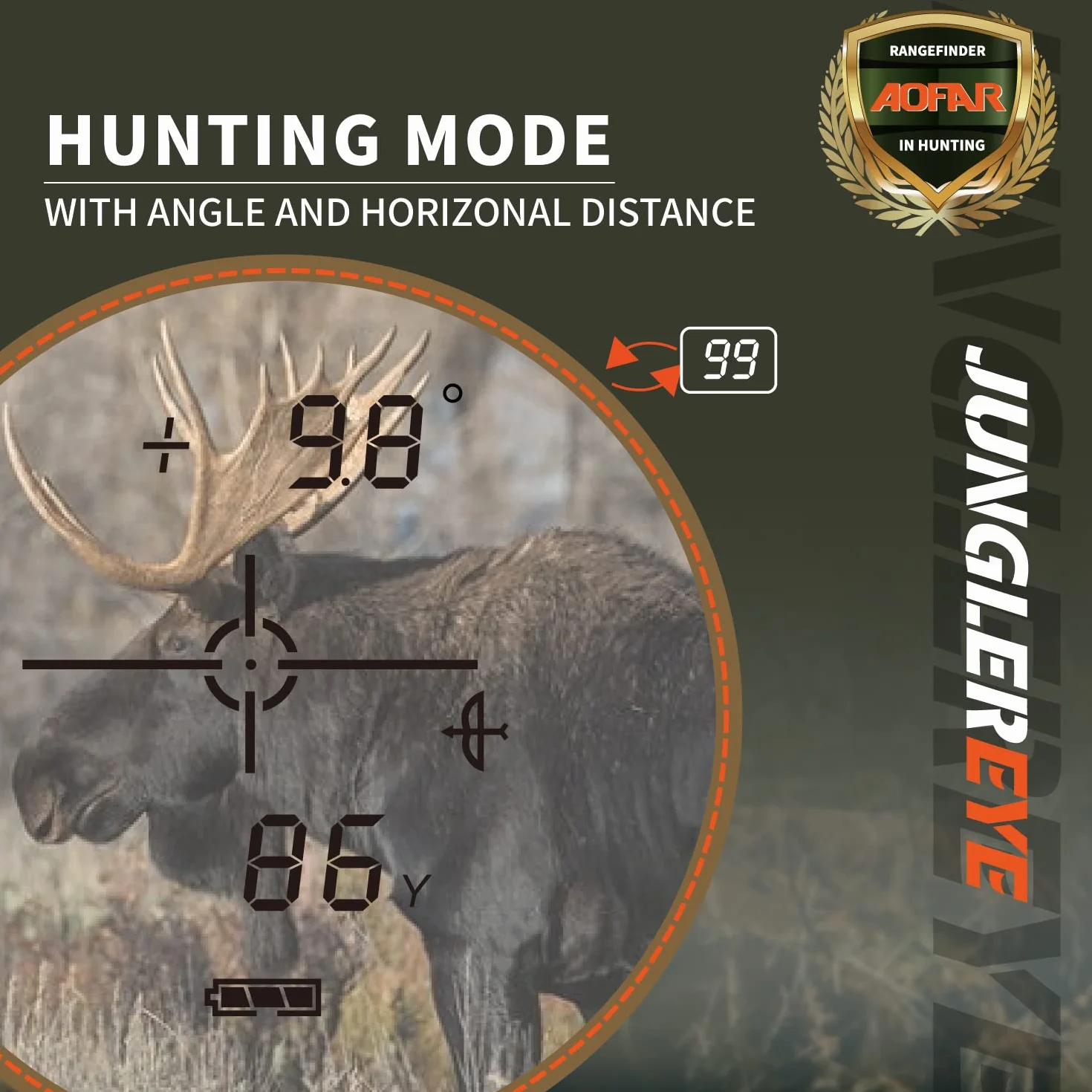 AOFAR HX-1100V Telemetro Caccia 1100 yards, Compensazione della Pendenza con Angolo, Alta Precisione, Portata, Velocità, Modalità di Scansione, 6X Ingrandimento, Imballaggio Regalo, Batteria Gratuita