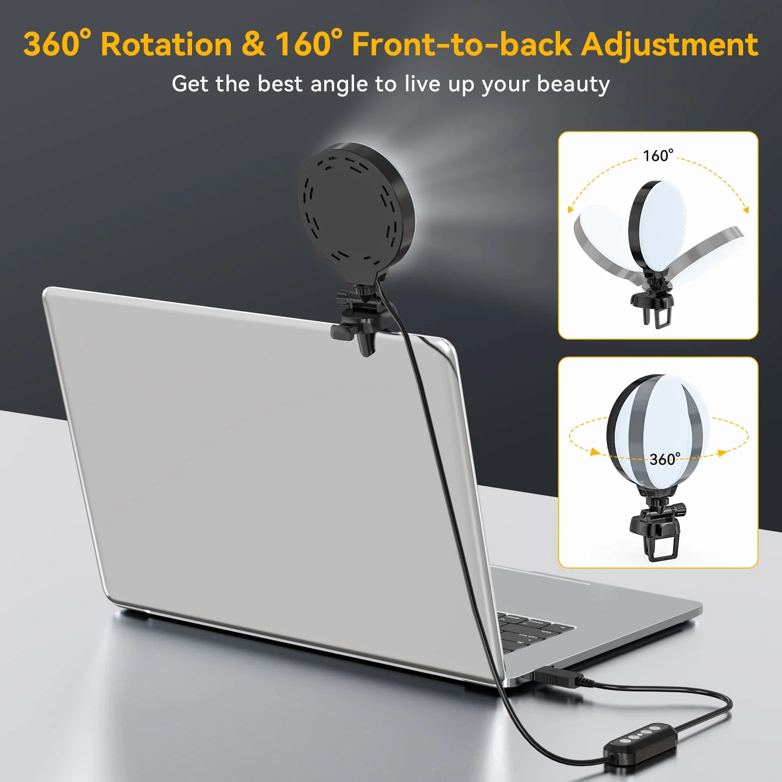 Luce per Videoconferenza Kits, KDD Ring Light con Clip sul Laptop del Monitor, Luce per Selfie con 3 Modalità e 10 Livelli Luce ad Anello per Webcam, Youtube, TikTok, Foto, Streaming Live