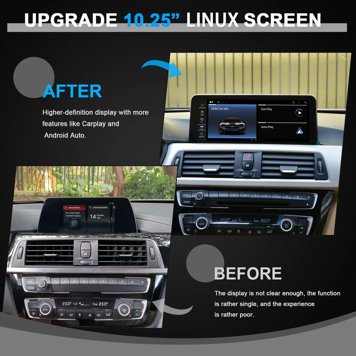 PEMP Schermo Linux per BMW Serie 3 F30 X1 F48 2017-2019 EVO ID6, Supporto Wireless CarPlay Android Auto utilizzando OEM Bluetooth Chiamata e Musica