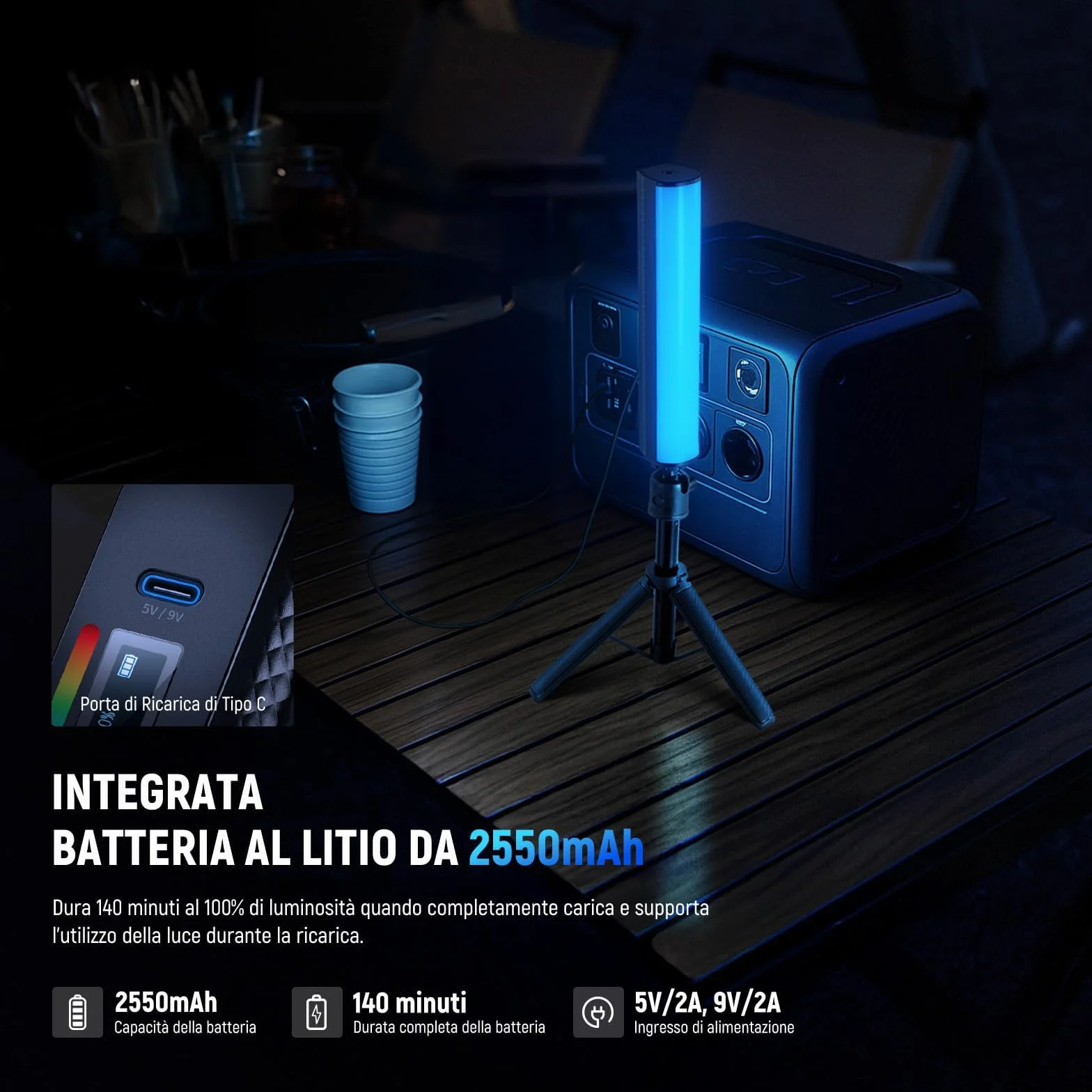 NEEWER Barra Luminosa RGB con Treppiede da Tavolo, Controllo APP, Stick Luce Magnetico per Foto Video, Luce Tubo LED a Colori Dimmerabile 2500K-8500K CRI95+ 17 Scene per Vlog, Batteria 2550mAh, TL21C