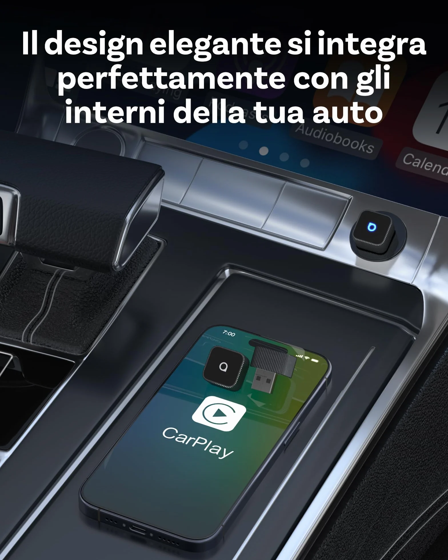 OTTOCAST MINI 3.0 Slim 2026 Adattatore CarPlay Wireless 2-in-1 iPhone Android Auto Connessione rapida Nero