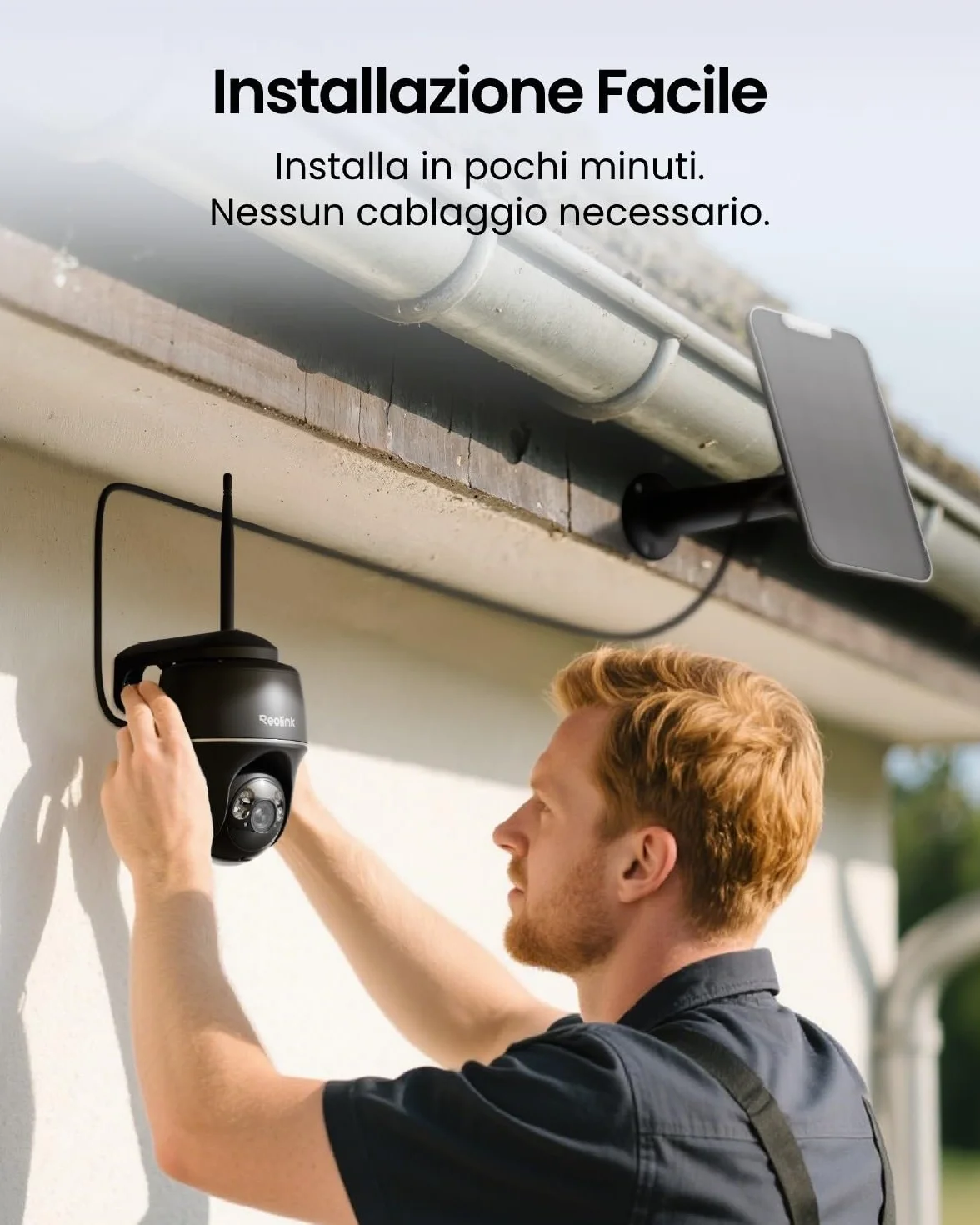 Reolink 5MP Telecamera WiFi Esterno Senza Fili a Batteria, 360° PTZ Videosorveglianza WiFi 2,4/5 GHz, Rilevamento Smart, Audio a 2 Vie, Compatibile con Alexa/Cloud, Argus PT(Nero) con Pannello Solare