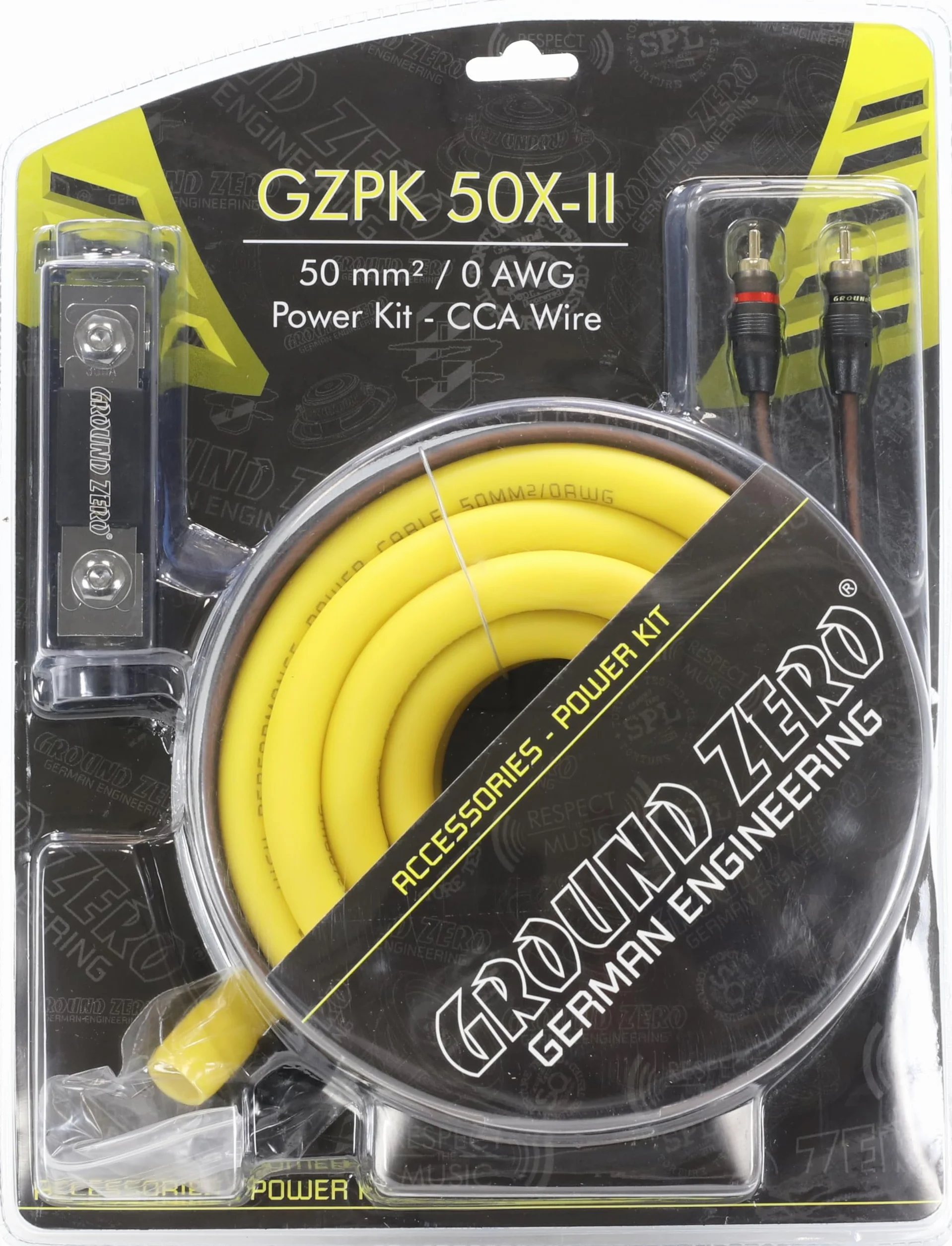 Kit Cavi GZPK 50X-II Ground Zero per installazione amplificatore con rca 5 mt Cavo alimentazione 0 awg Ø 50 mm² 50mm e portafusibile