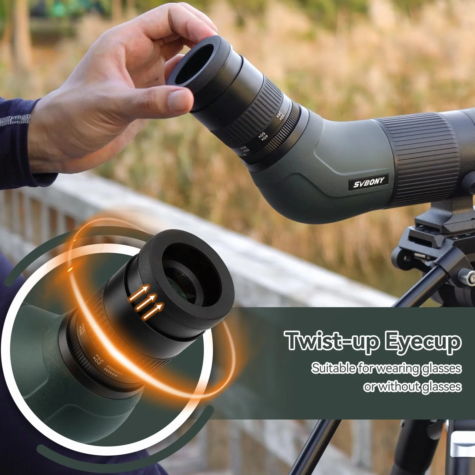 Svbony SA401 APO Cannocchiale, 25-75X100 Apocromatico Obiettivo con Doppia Lente ED FMC, Digiscoping Telescopio Spotting Scope Compatibile Con Fotocamera WIFI SC001 Impermeabili Birdwatching Uccelli