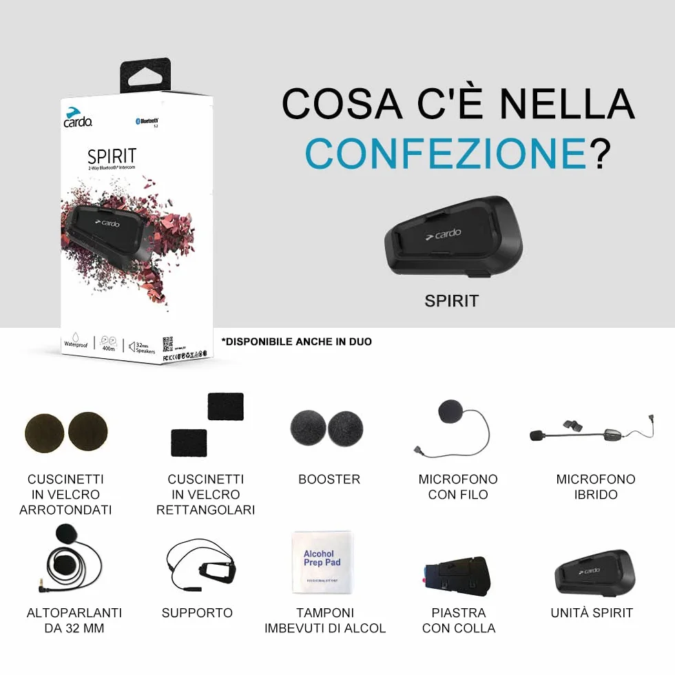 Cardo SPIRIT Interfono Bluetooth Mani Libere per Moto - Singolo