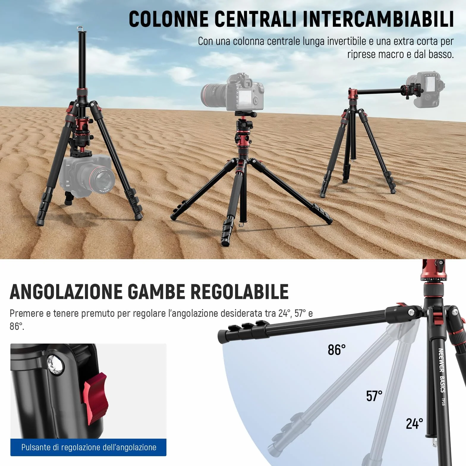 NEEWER BASICS Monopiede Treppiede Fotocamera da 1,8m con Colonna Centrale e Testa Sfera, Overhead Tripod DSLR Cellulare a Sgancio Rapido Compatibile con iPhone per Riprese Video Viaggio, Max 8kg, TP16