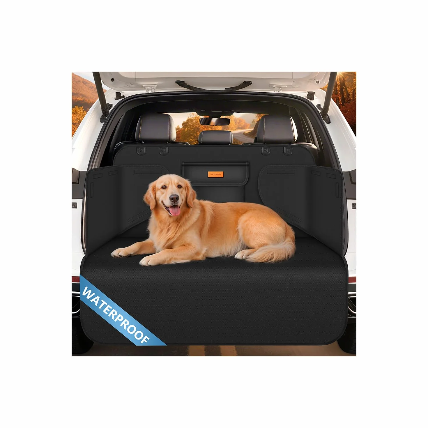 Protezione Bagagliaio Auto per Cani, Telo Auto per Cani con Tasca, Protezione Laterale e Paraurti, Impermeabile Antistrappo Antiscivolo, Universale per Auto, SUV, 183 x 104 cm, Nero(Leggero)