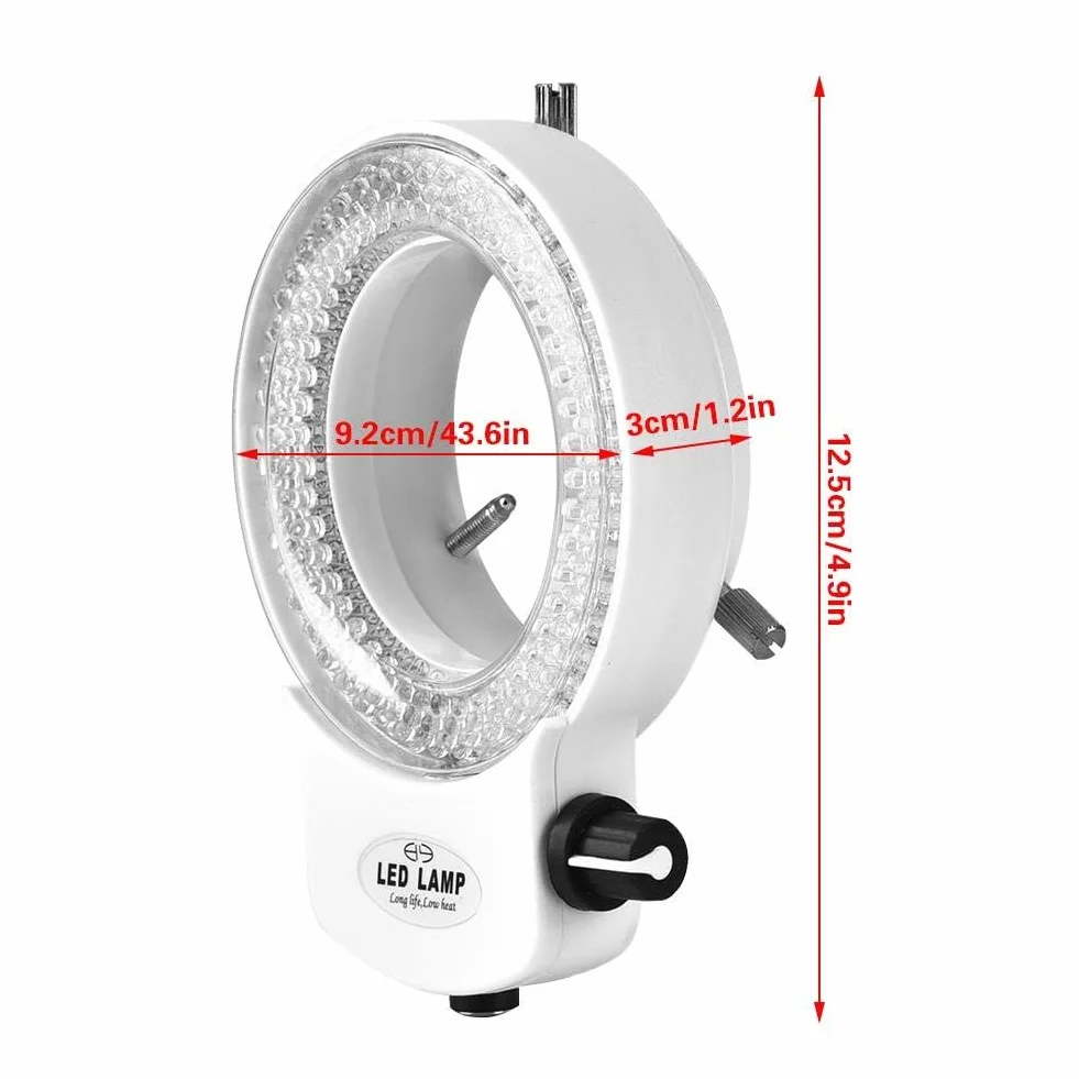 140PCS Lampada ad anello a LED per microscopio stereo, telecamera per microscopio 144 LED perline Lampada ad anello con luminosità regolabile, anello per microscopio a LED con adattatore(bianca)