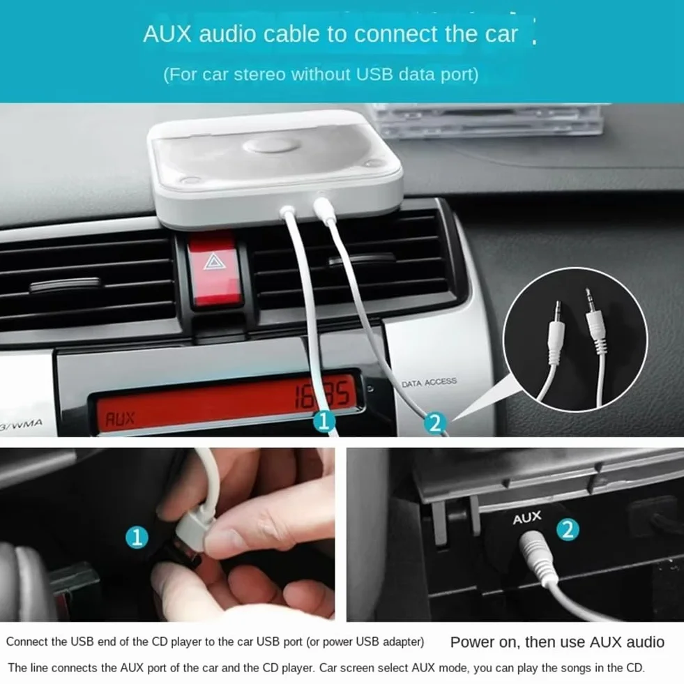 Lettore CD Esterno Universale per Auto, Lettore CD Portatile con AUX, Inserito nella Porta USB 'Auto, connessione Perdita
