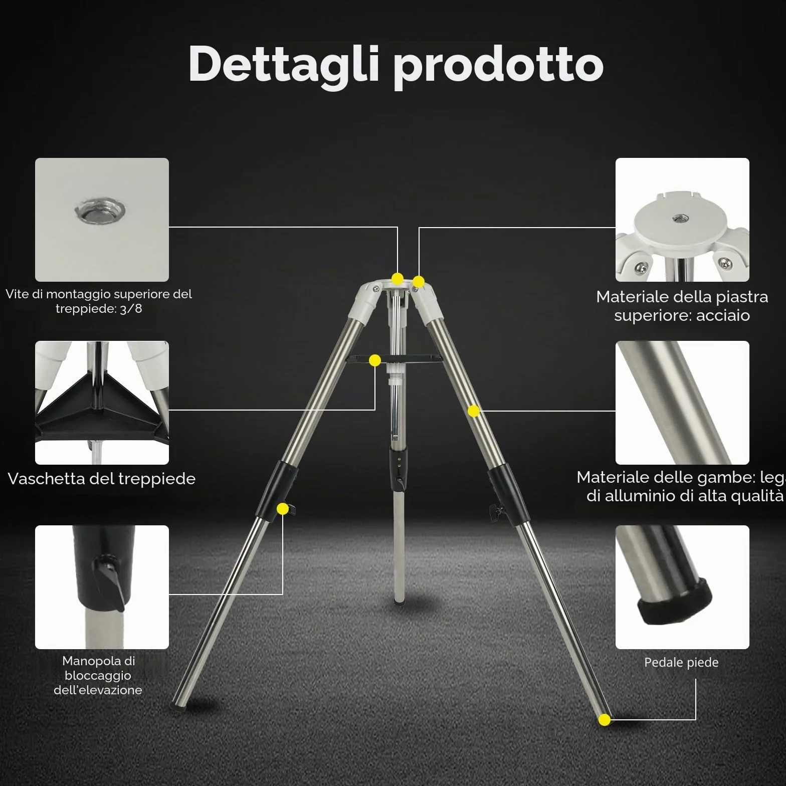 Svbony SV225T Treppiede Telescopico Astronomico, Treppiede in Alluminio Estensibile, Accessori per Telescopi Portatili, Compatibile con Supporti Alt-Azimuth Della Serie SV225