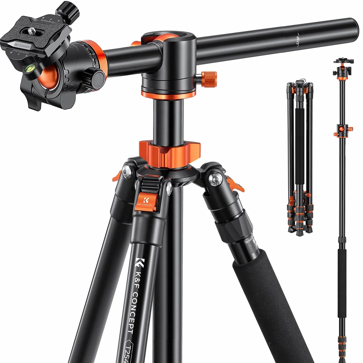 K&F Concept Treppiede Fotocamera 240cm, Treppiede in Alluminio con Colonna Centrale Orizzontale e Monopiede, Cavalletto Fotografica, Compatibile con DSLR Reflex Sony Nikon Canon, T254A8+BH-28L, 10kg
