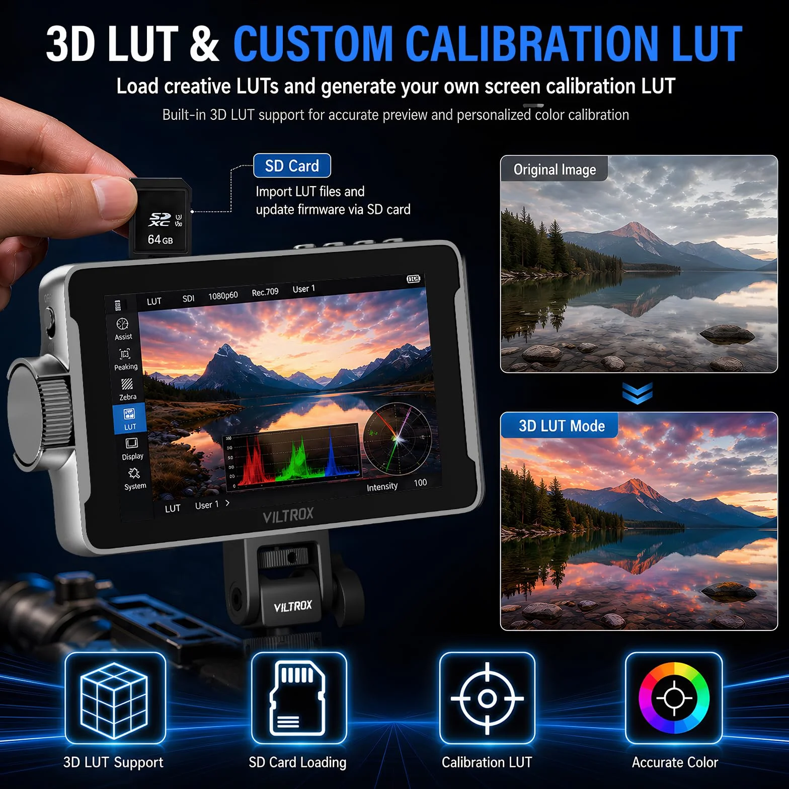 VILTROX DC-550 Pro II Camera Field Monitor External 4K per Fotocamera 5.5 Pollici HDMI Batteria Inclusa,Controllo Della Camera,Display 1400Nit IPS HD 1920x1080 DSLR Sony Canon Nikon(Upgrade DC-550Pro)