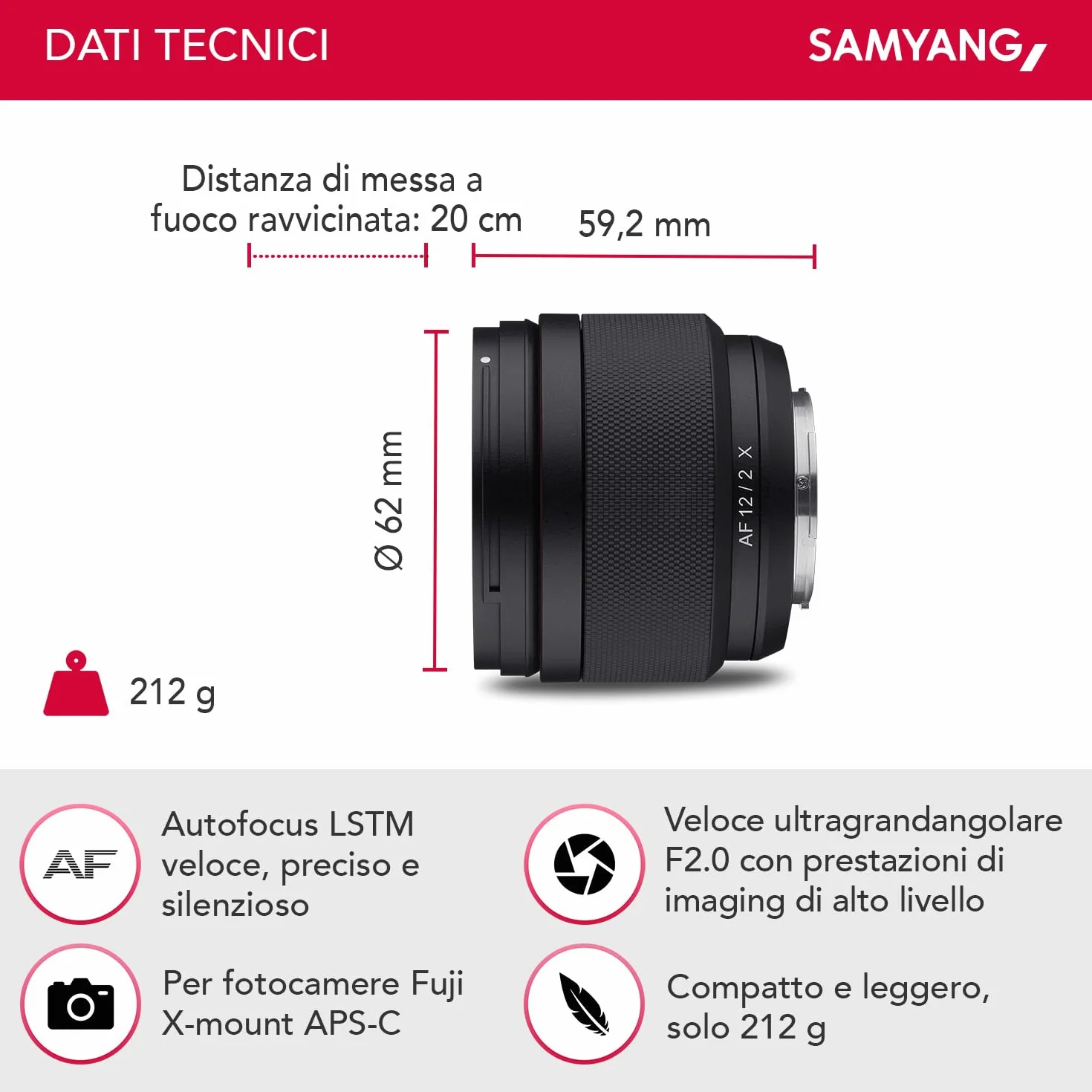 Samyang Af 12Mm F2.0 Fuji X Obiettivo - Messa A Fuoco Automatica Ultra Grandangolare, Lunghezza Focale Fissa Per Fujifilm