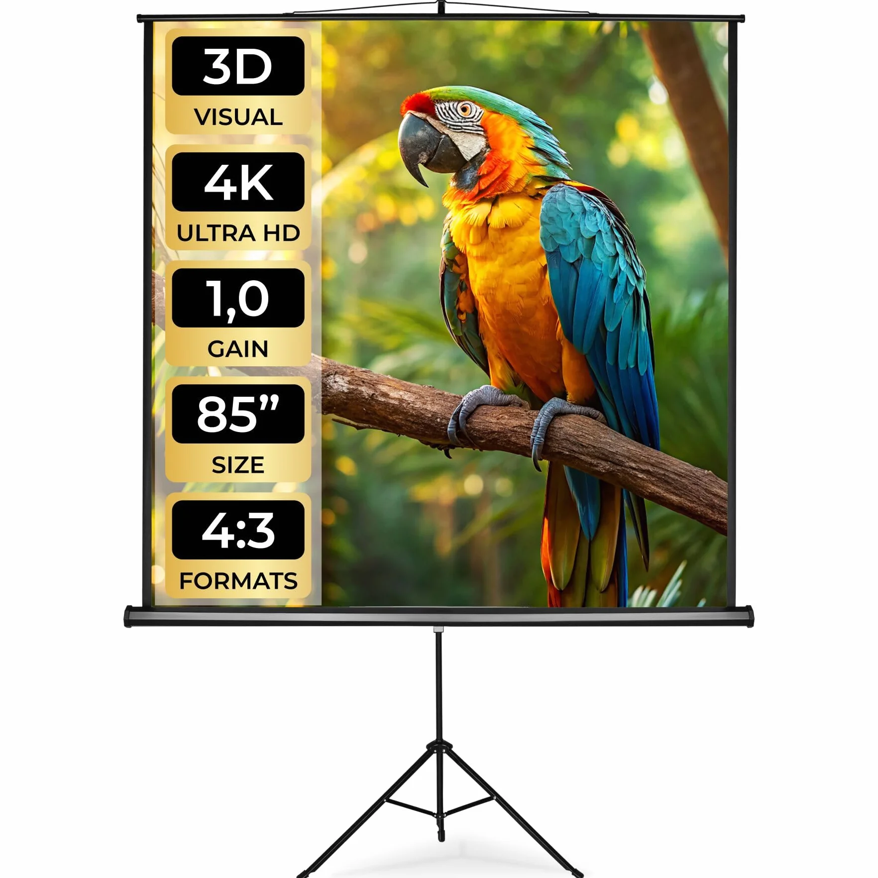 tectake® Schermo Proiettore 152x152 cm con Treppiede per Proiettore, Diagonale 84", Avvolgibile, Gain Factor1.0, Formati 1:1, 4:3, 16:9, Telo Proiettore Cinema a Casa, Ufficio, Ottimizzato HDTV e 3D
