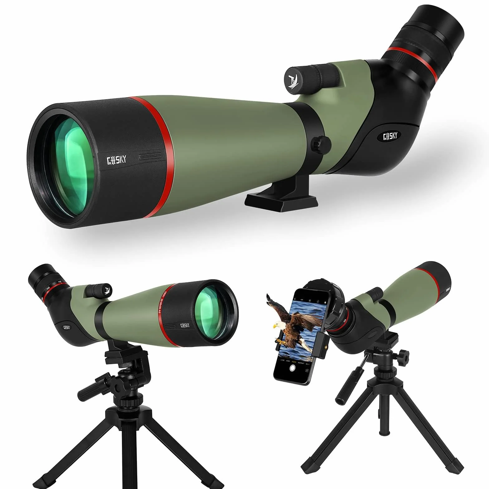 Gosky Cannocchiale 20-60x 80 - BAK4 Mirino angolato per tiro al bersaglio Caccia Uccelli Osservazione degli animali selvatici con smartphone Adatper e adattatore