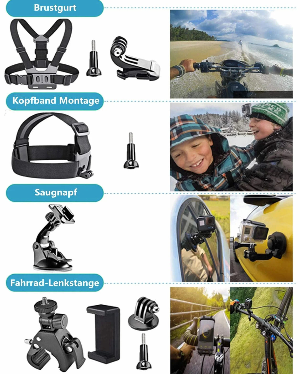 DIKER Kit Accessori per Action Cam 70 in 1, Compatibile con Gopro Hero 13 12 11 10 9 8 DJI AKASO OSMO Insta360 SJCAM Action Cam, per ciclismo, corsa, skateboard, arrampicata