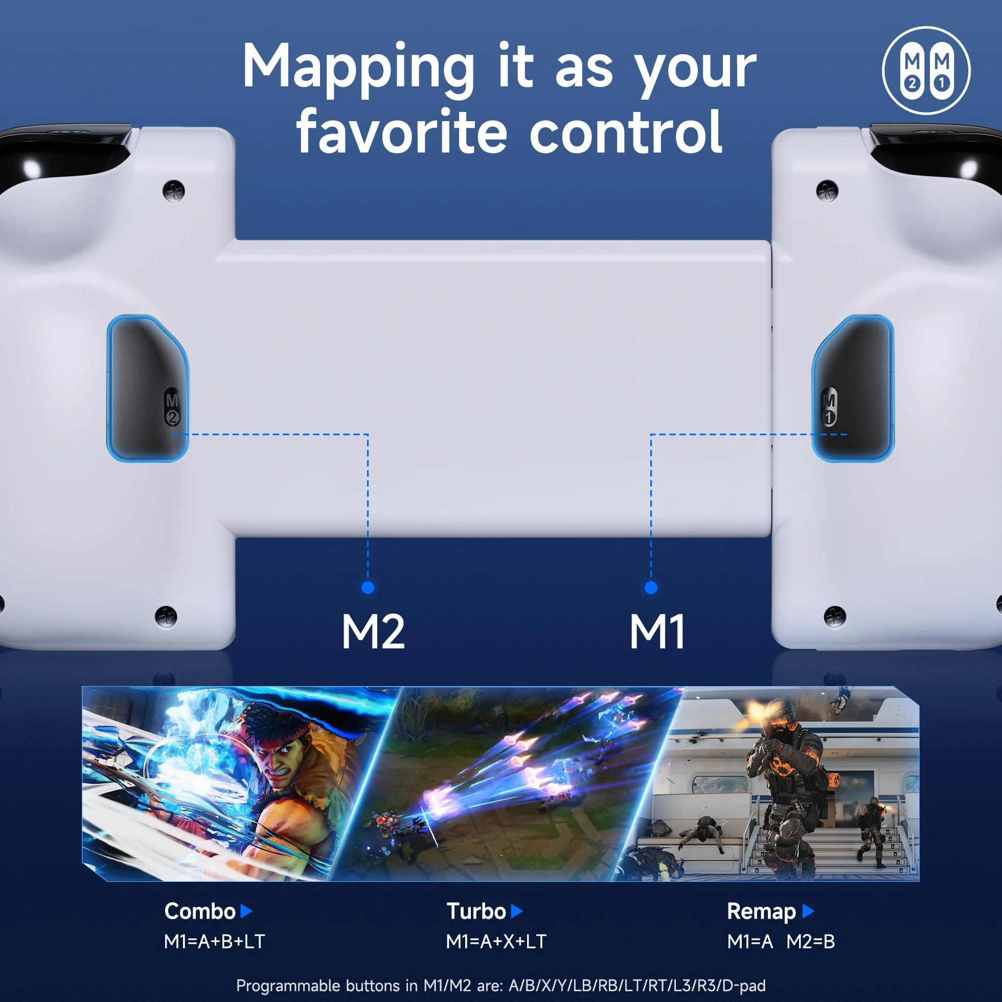 EasySMX M05 Controller Smartphone, Controller per Telefono Android di Gioco e iPhone Serie 15 (TIPO C), Joystick Cellulare Android con Trigger ad Effetto Hall - Vibrazione, Bianco