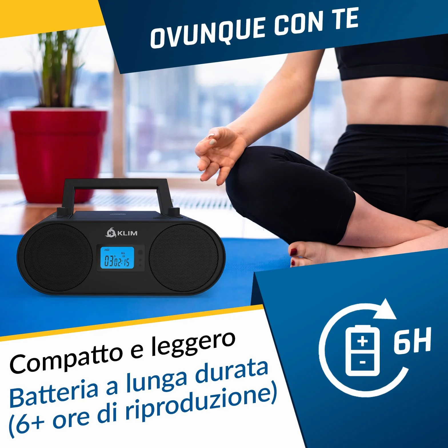 KLIM Lettore CD Stereo Boombox B4 + AM/FM Radio con Lettore CD e USB, Bluetooth, AUX + Stereo casa + Filo o Wireless + Batteria ricaricabile, Telecomando, Standby automatico, EQ Digitale + NUOVO