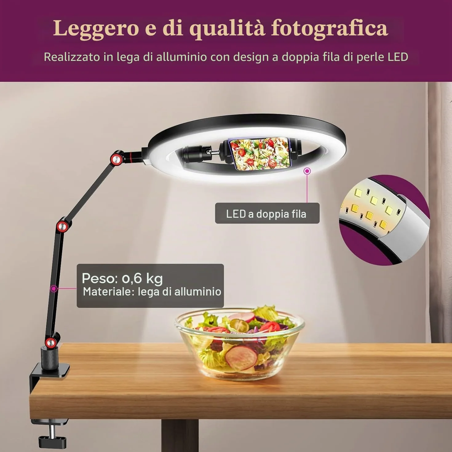 Ring Light 10'' da Tavolo per Ufficio, Lampada Videoconferenza con Supporto Regolabile per YouTube Tiktok