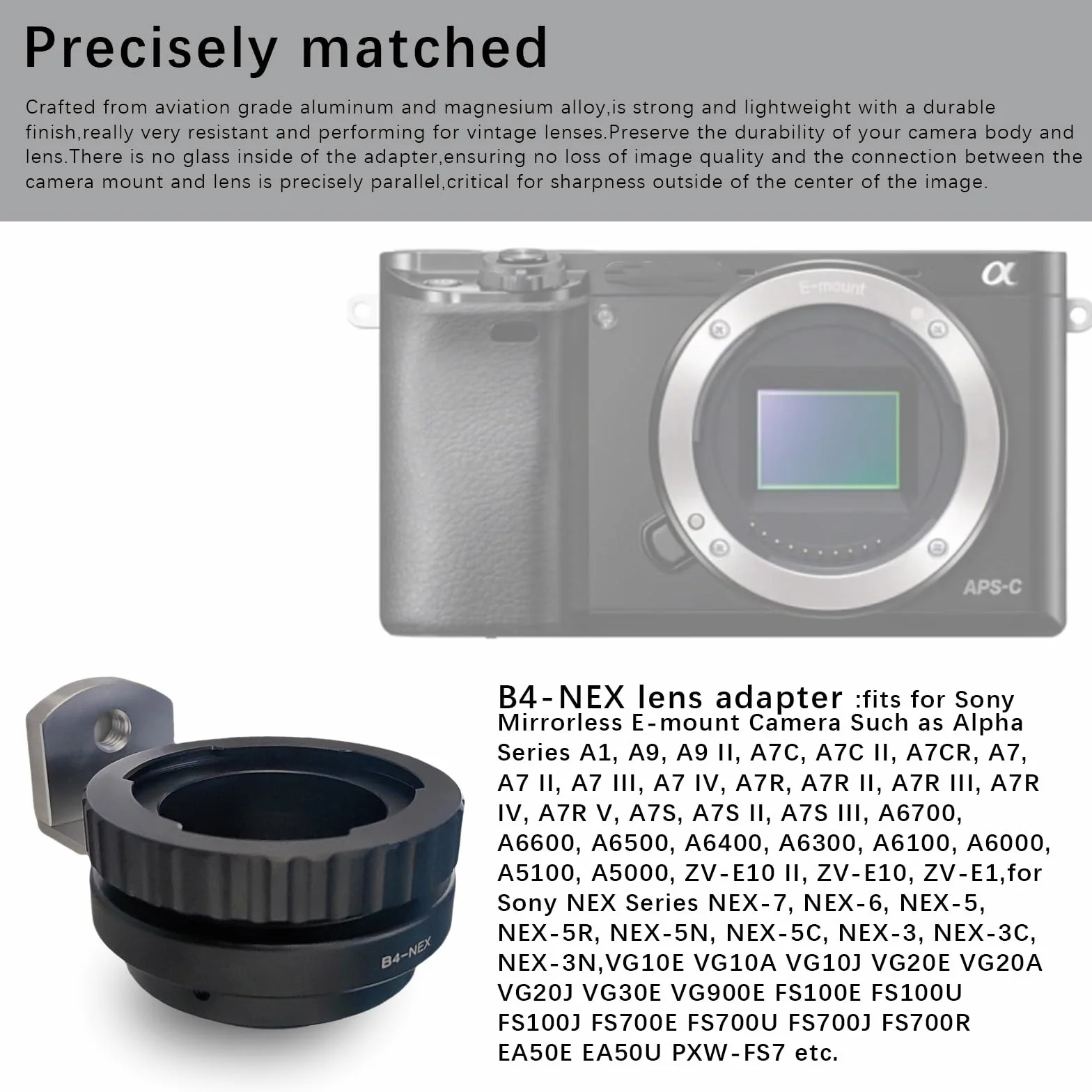 B4-NEX - Adattatore per obiettivo B4 2/3", compatibile con fotocamera Alpha E-Mount a7,a7S,a7II,NEX-3 NEX-5,NEX-C3,NEX-5N,NEX-7,NEX-F3,NEX-5R,NEX-6,B4 to NEX con treppiede