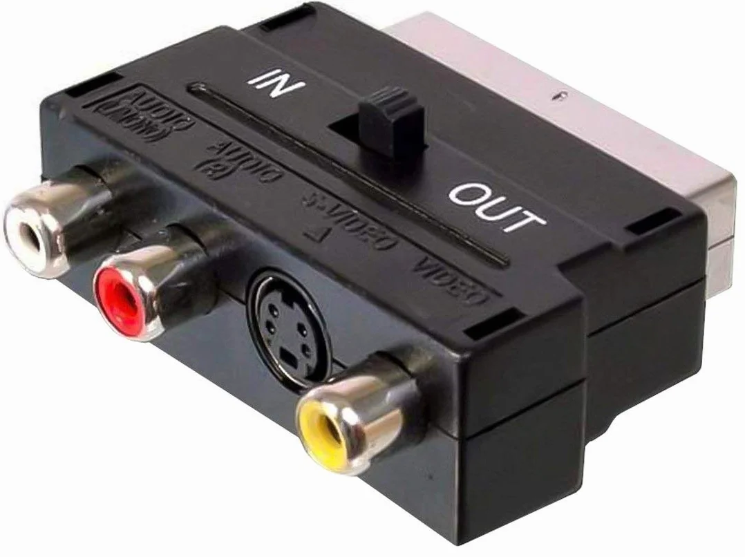 PremiumCord - Adattatore SCART-3x RCA + S-Video con Interruttore on/off