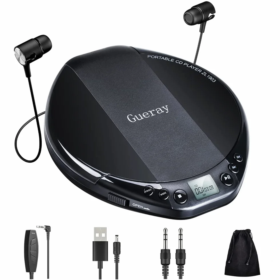 Gueray Lettore CD Portatile Compact Disc Player con Cuffie Aggiornamento Personal CD Music Disc Walkman Player (Nero lettore cd)