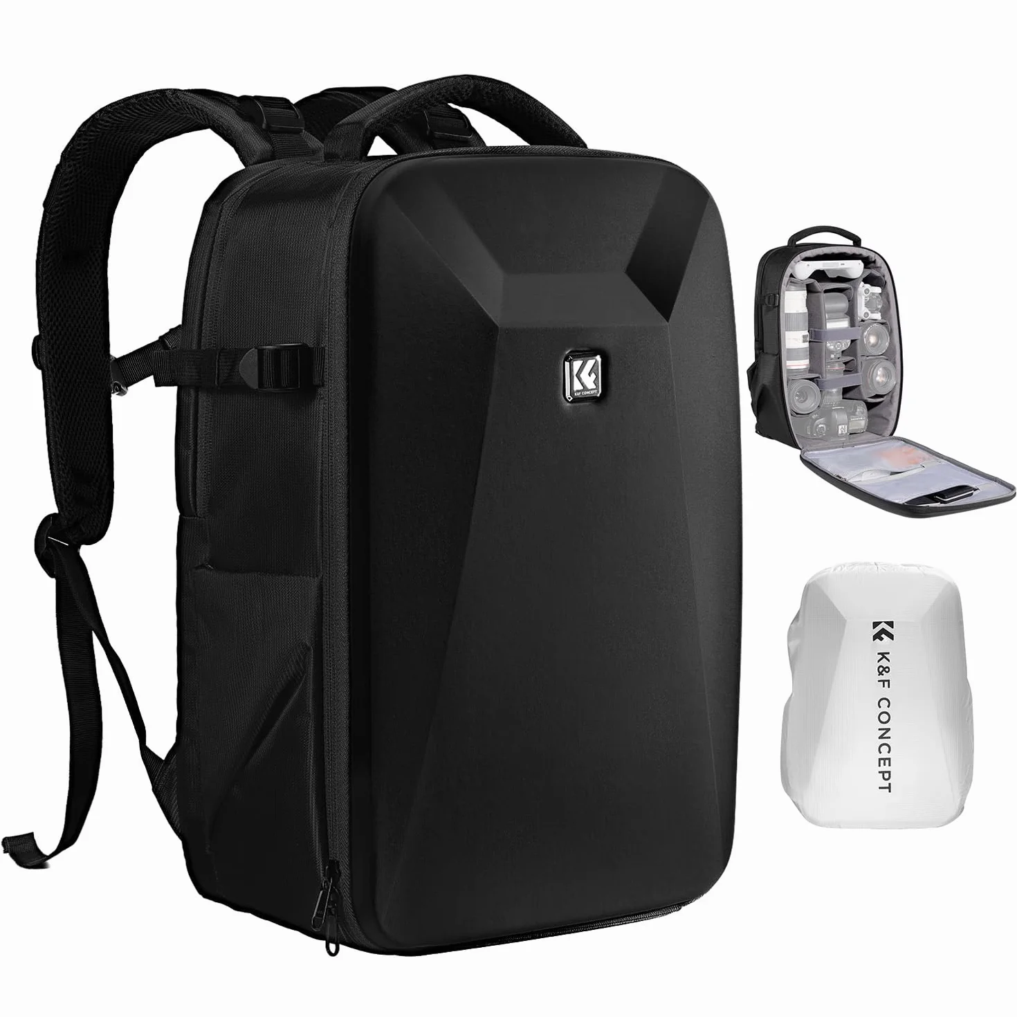 K&F CONCEPT zaino fotografico, guscio rigido antiurto scomparto per laptop da 15.6" borsa fotografica grande professionale Con copertura impermeabile per DSLR/SLR/Mirrorless