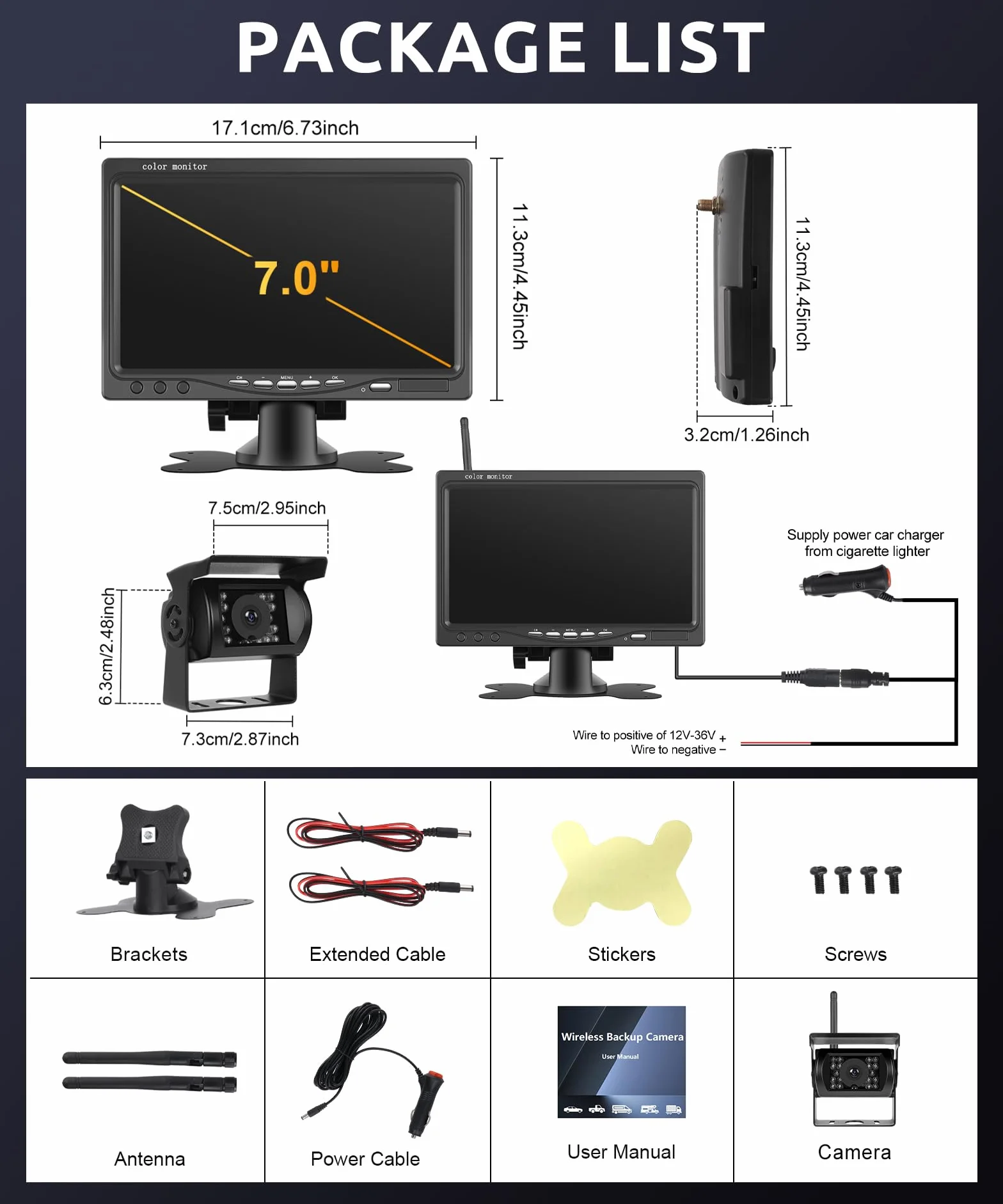 Digitale Senza Fili Telecamere Retromarcia Kit, 7 Pollici IPS Monitor con Visione Notturna IP68 Impermeabile, BSD, Image Flip, Wireless Telecamera Posteriore Auto Camion/Bus/Furgone/Camper/Rimorchio