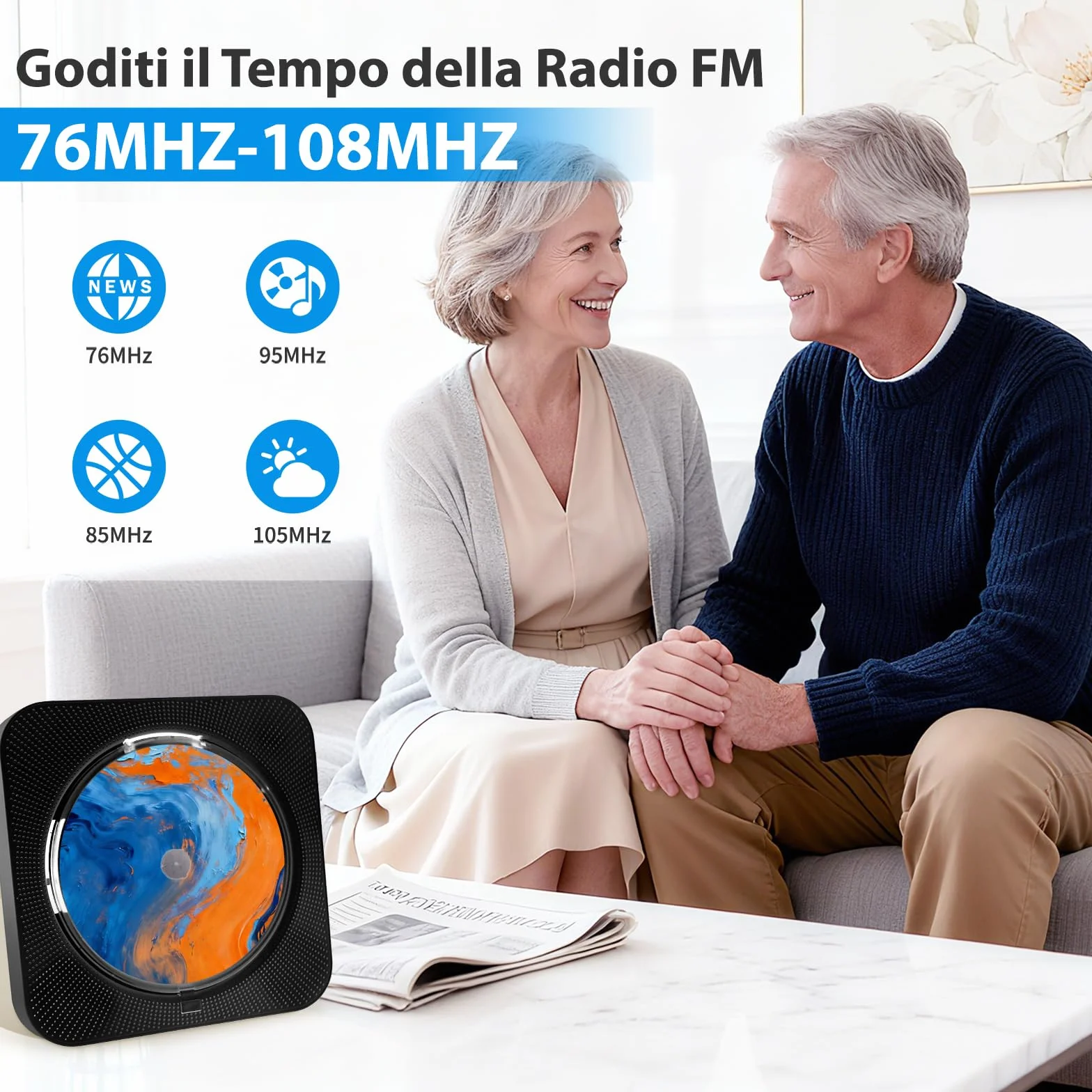 Lettore CD Portatile con Bluetooth 5.1, CD Player Desktop Domestico, Lettore CD HiFi Musicale con Altoparlanti, LED Schermo FM Radio USB/AUX Prese per Cuffie Telecomando, Regalo di Natale (Nero)