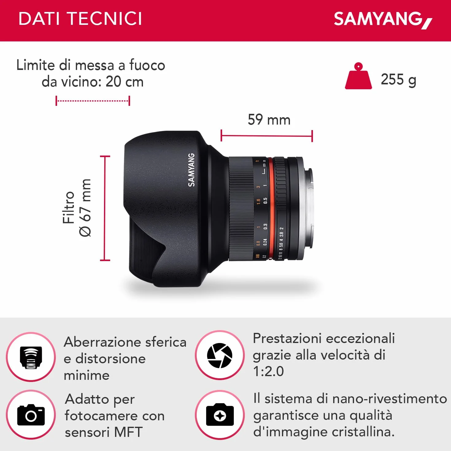 Obiettivo Samyang 12mm F2 NCS CS Micro 4/3 nero