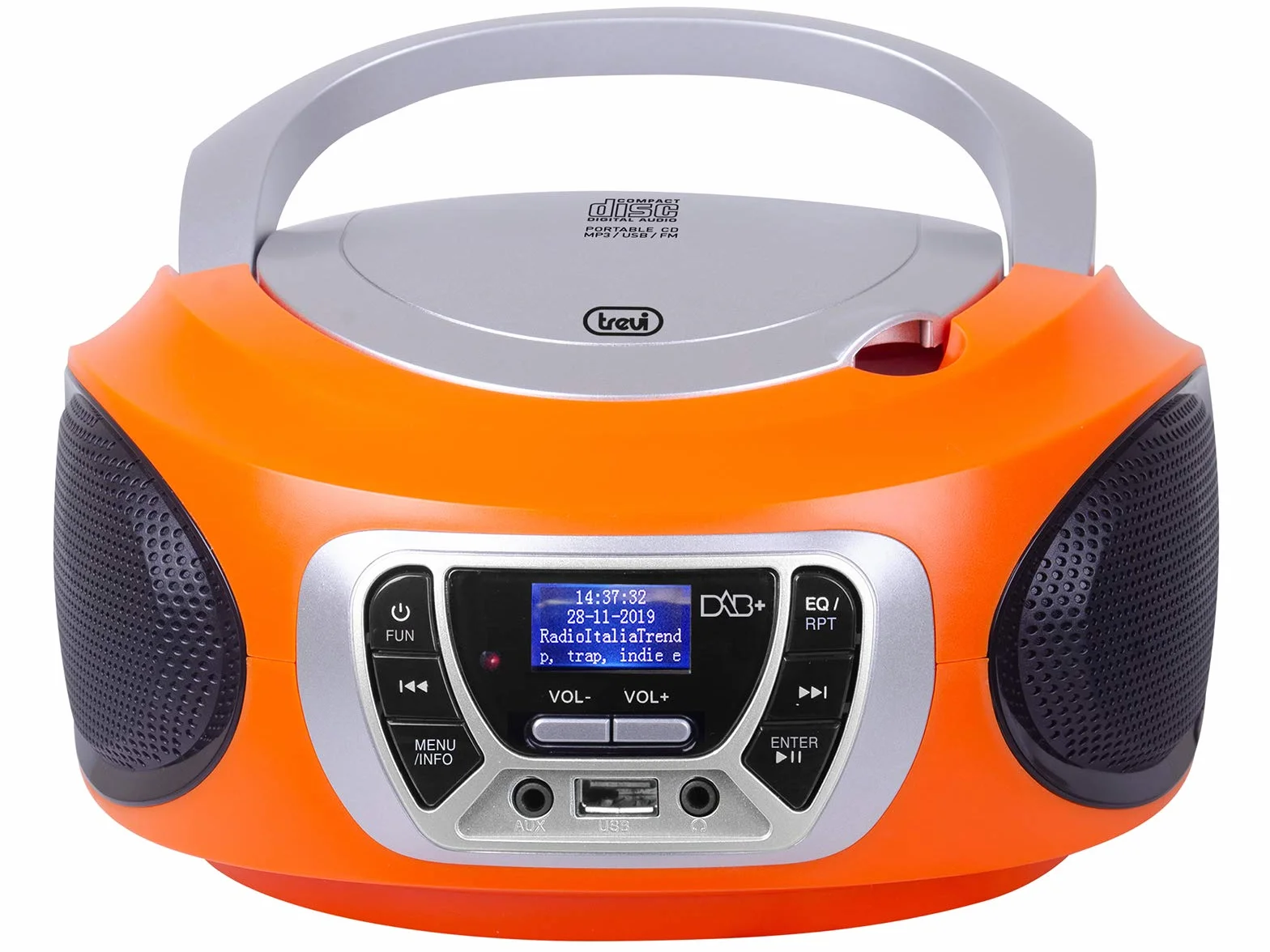 Trevi CMP 510 DAB Stereo Portatile con Radio Digitale DAB e FM RDS, Lettore CD, USB, AUX-IN, Display ad Alta Leggibilità, Antenna Telescopica Orientabile, Arancione