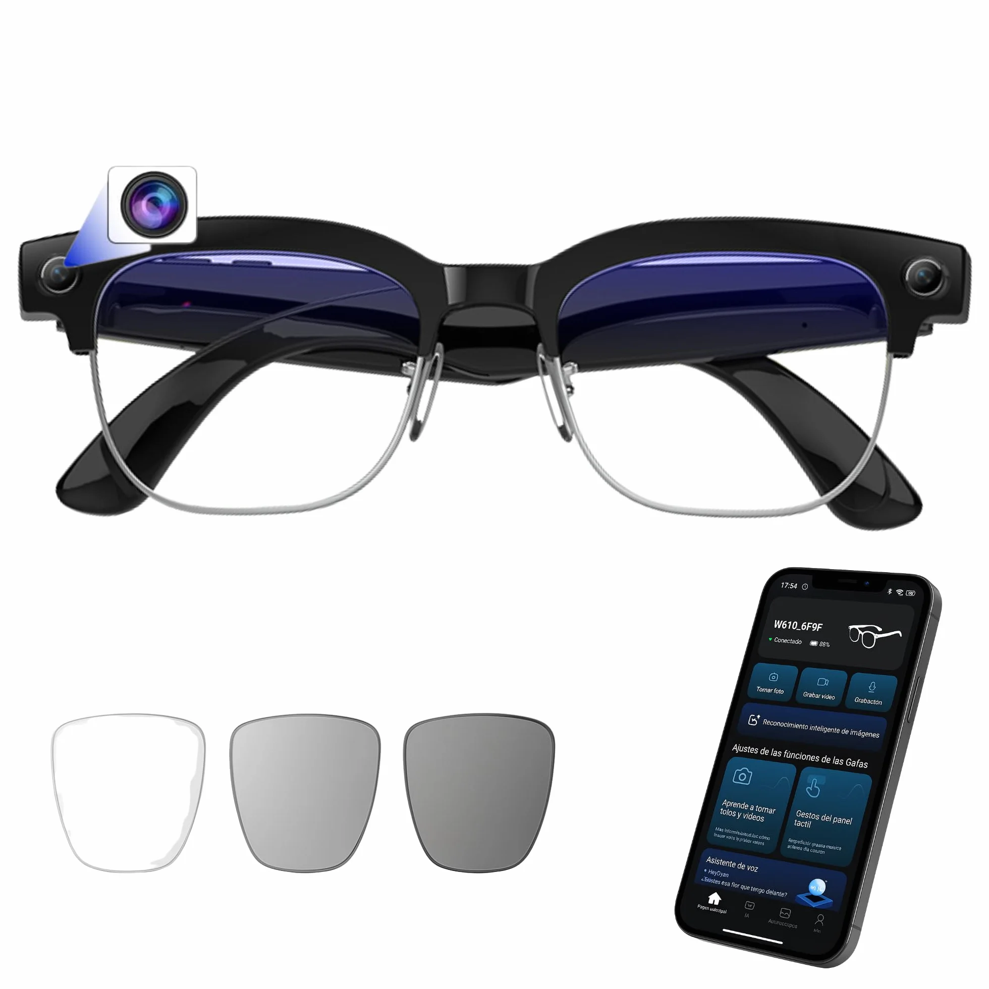 smartia – Occhiali Intelligenti con Fotocamera, Modello 2026, App in Italiano, Occhiali Bluetooth Suono Hi-Fi, IA GPT 5 integrata da Voice, Glasses Fotocromatici, Fotocamera da 33 MP 4K