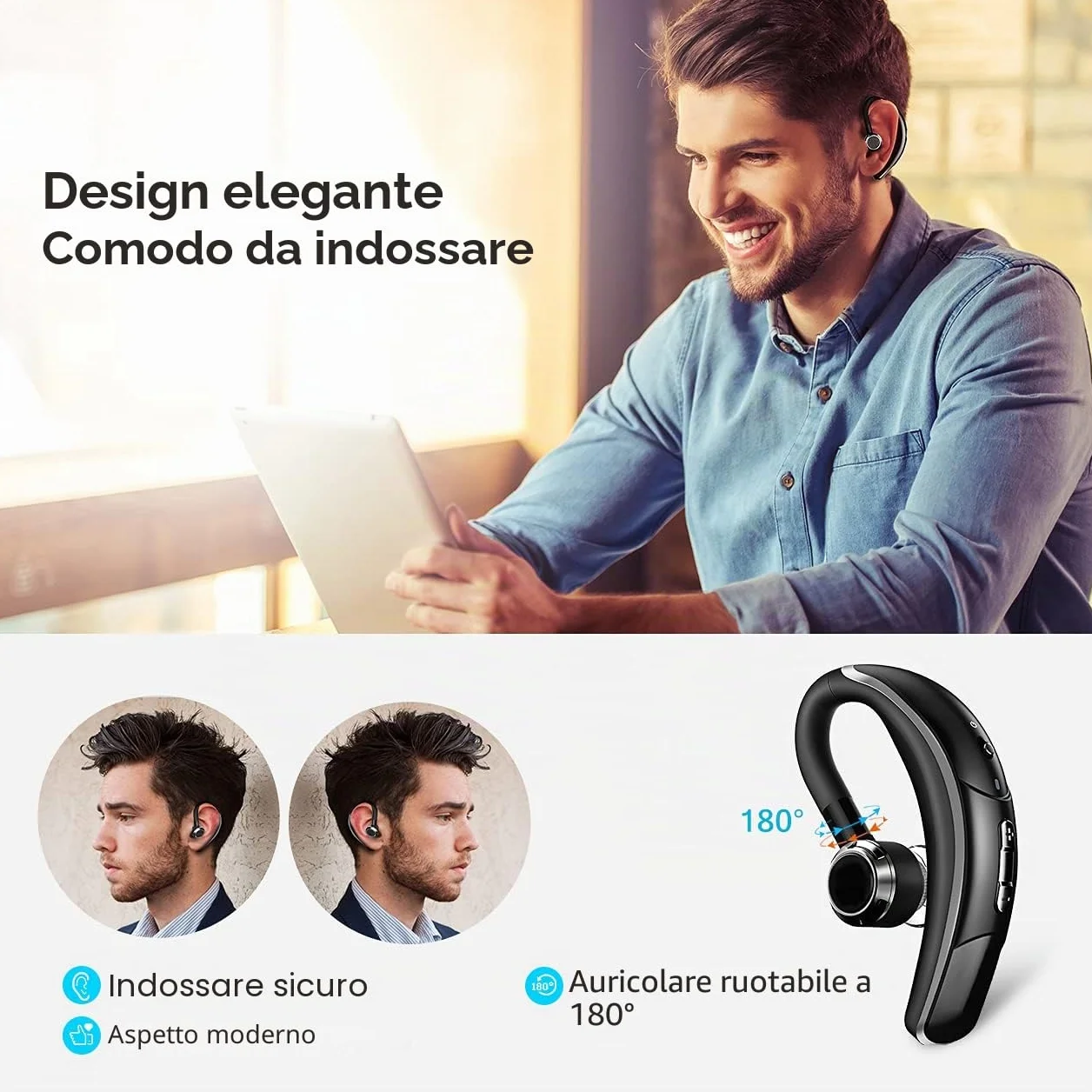 Cuffie Bluetooth CVC6.0 cancellazione del rumore, cuffie wireless stile business vivavoce auricolare senza fili con microfono, 280 ore di standby, auricolare Bluetooth singolo senza mani (nero)