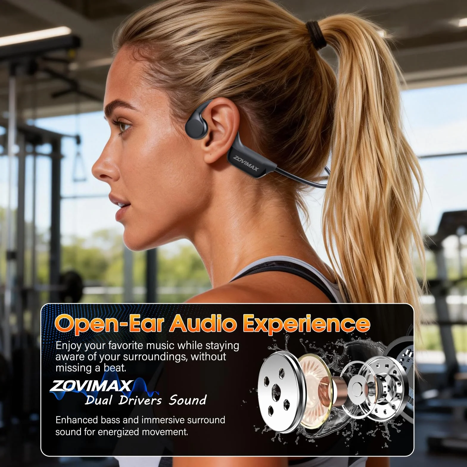 Cuffie Conduzione Ossea Bluetooth 6.0 Cuffie Open Ear Wireless, Auricolari Bluetooth Suono Dual Driver, Display LED, Connessione Doppio Dispositivo e Modalità Gaming, 12 Ore, IP67 per Corsa/Ciclismo