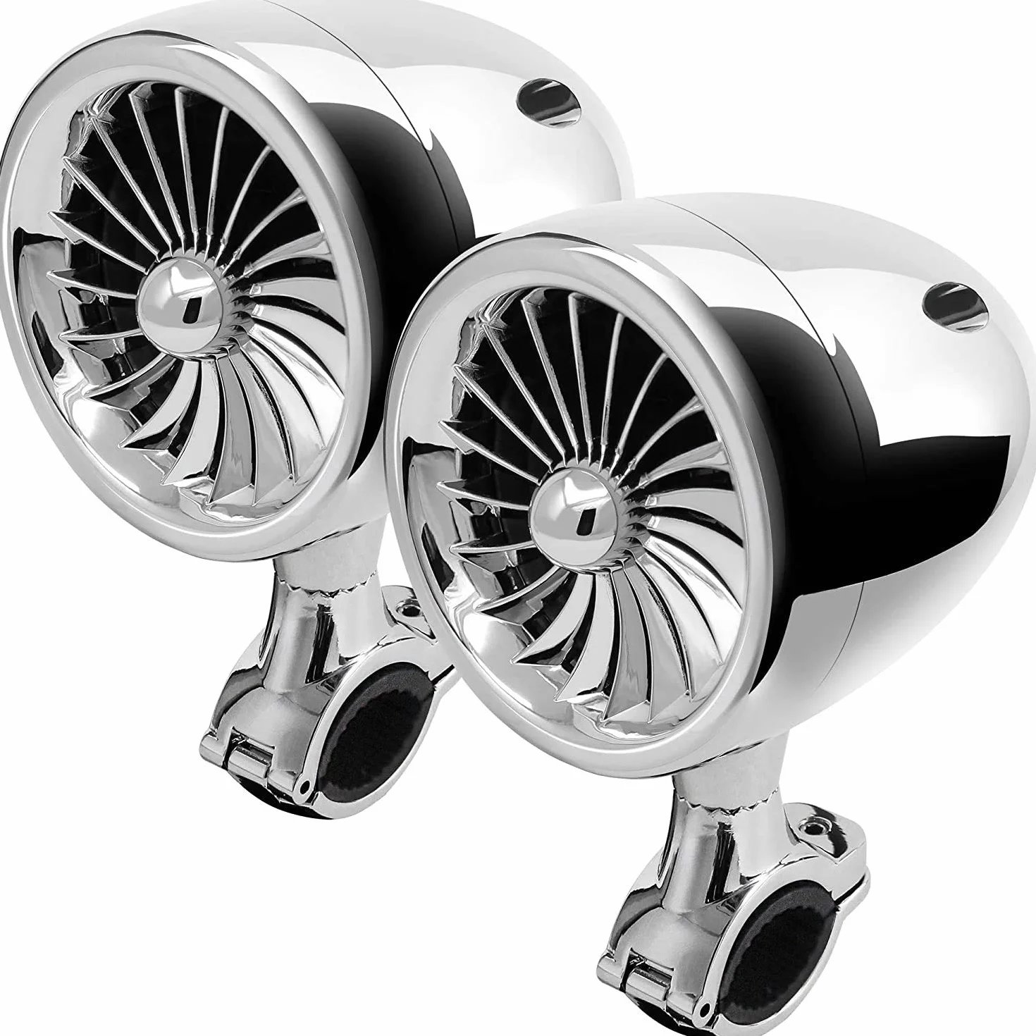 SPK350X 4 pollici Full Range Impermeabile Moto Altoparlanti stereo Bluetooth Amplificatore per Motociclo Sistema audio per ATV RZR UTV (Cromo,Ventilatore)