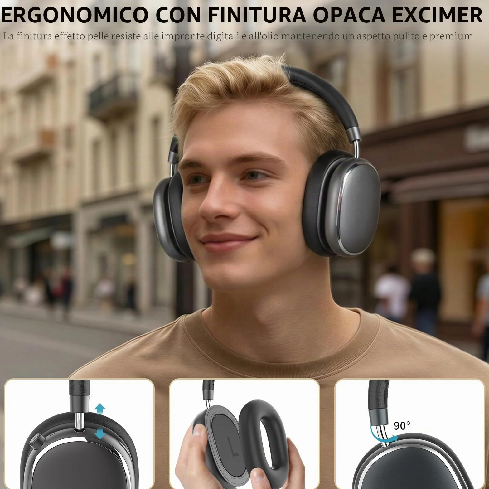 NC95 Cuffie Wireless Over-Ear Bluetooth 6.0, Cancellazione Attiva del Rumore,Controllo a Manopola, 120 Ore di Riproduzione,Controllo Tramite App,Vestibilità Comoda