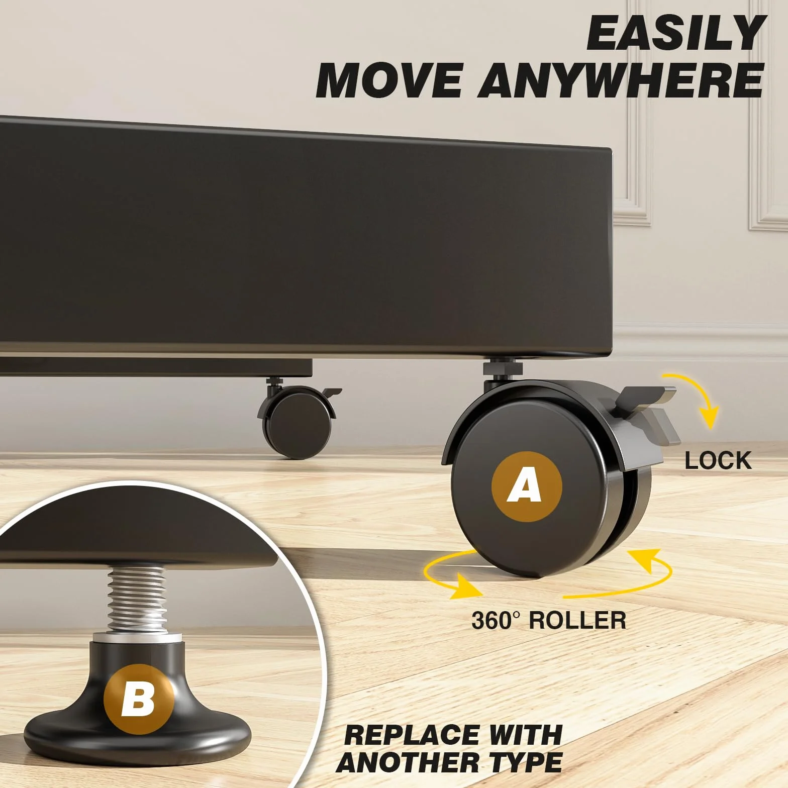 TVON Porta TV con Ruote Per Schermi Plasma/LCD/LED 13-50 Pollici, Girevole Supporto TV da Pavimento Regolabile in Altezza Carrello con Ruote Fino a 20 kg, Max. VESA 200 x200 mm, Nero
