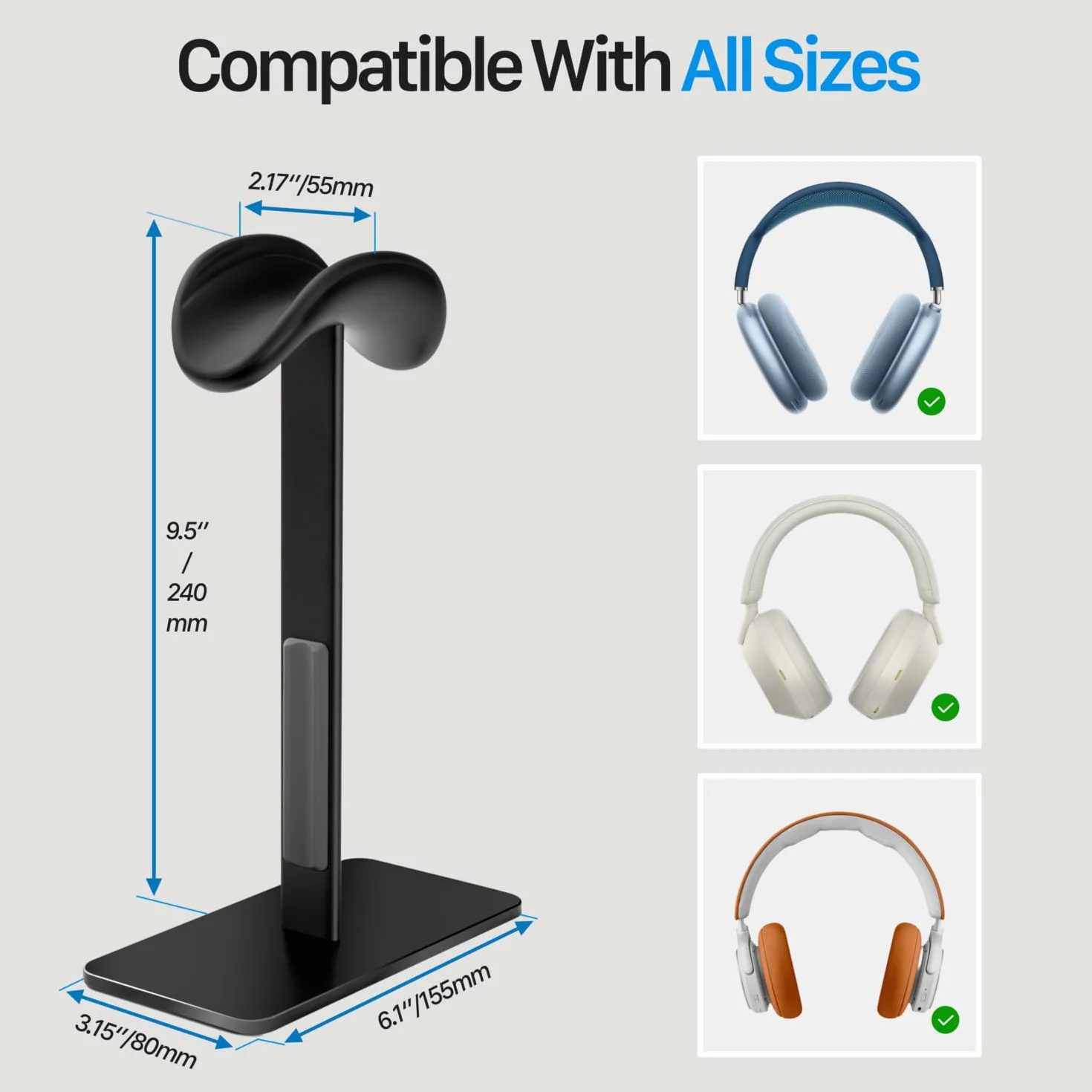 Stand per AirPods Max con Modalità Sleep, Supporto cuffie da scrivania in Alluminio, Base antiscivolo, Superficie antigraffio, Compatibile con altre cuffie (Nero)