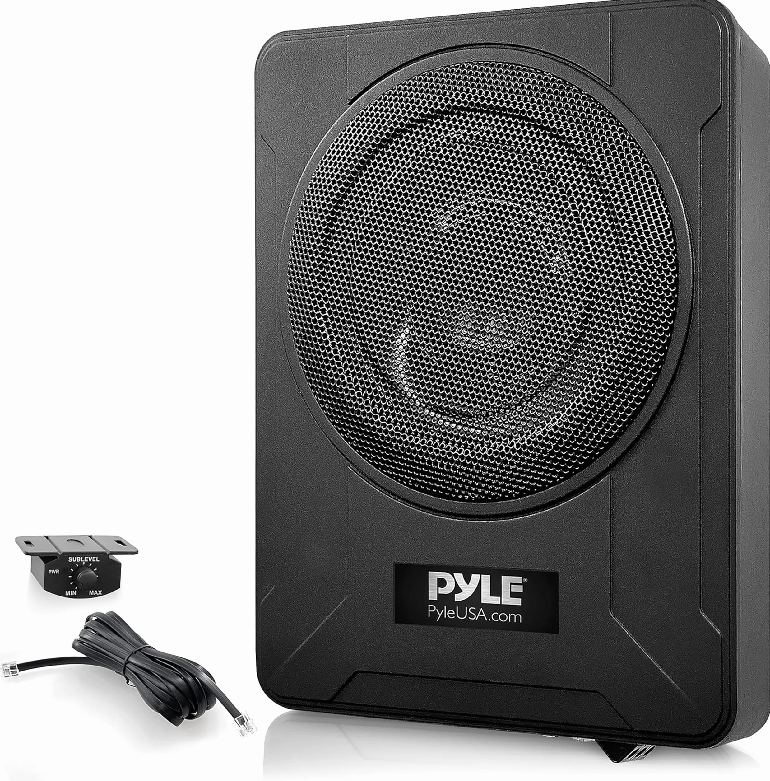 Pyle Subwoofer Amplificato da 20 Centimetri per Casse Auto, 600 Watt, Compatto e Attivo, Sottosella con Amplificatore Integrato, Nero