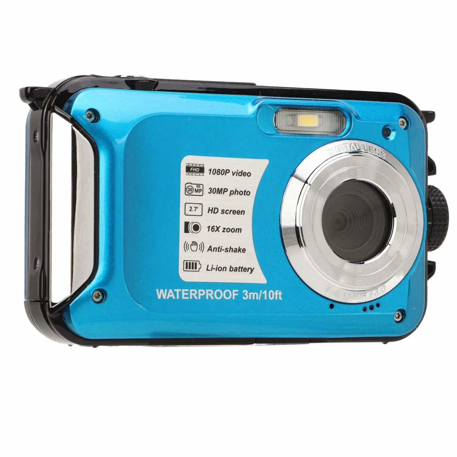 Fotocamera Subacquea, 1080P 30MP con Display LCD Fotocamera Digitale Impermeabile per Campeggio Snorkeling