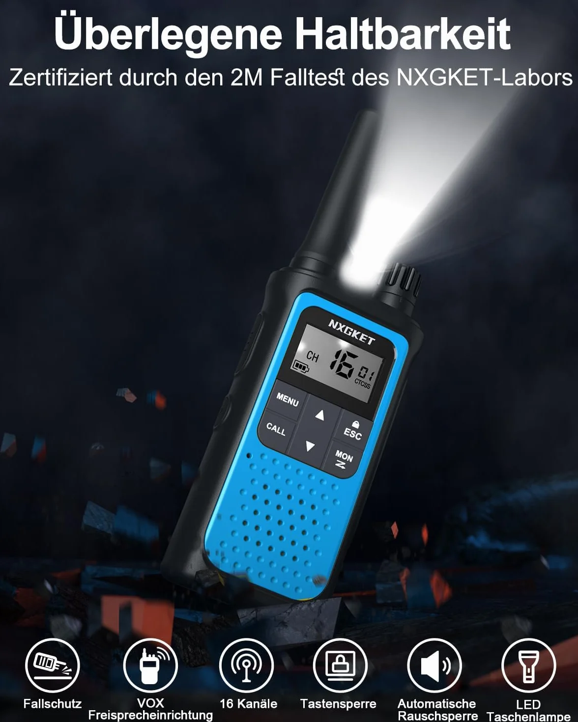 Walkie-Talkie Ricaricabili,NXGKET PMR446 Senza Licenza Radioline Walkie Talkie con batteria integrata Woki Toki 16 Canali Radio con Torcia Funzione VOX per Attività all'aperto,Ciclismo(3 pezzi)