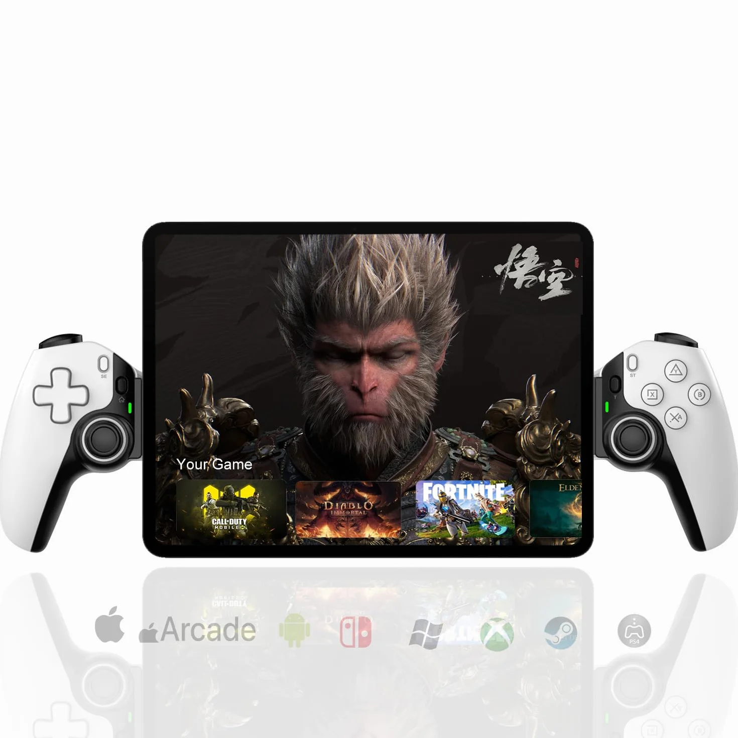 Controller per videogiochi mobile per iPhone/iPad, joystick wireless Bluetooth compatibile con iOS /Android /PC /Switch /Tablet e cloud gaming. Supporta lo streaming su console PS4/Xbox/PC (Bianco)